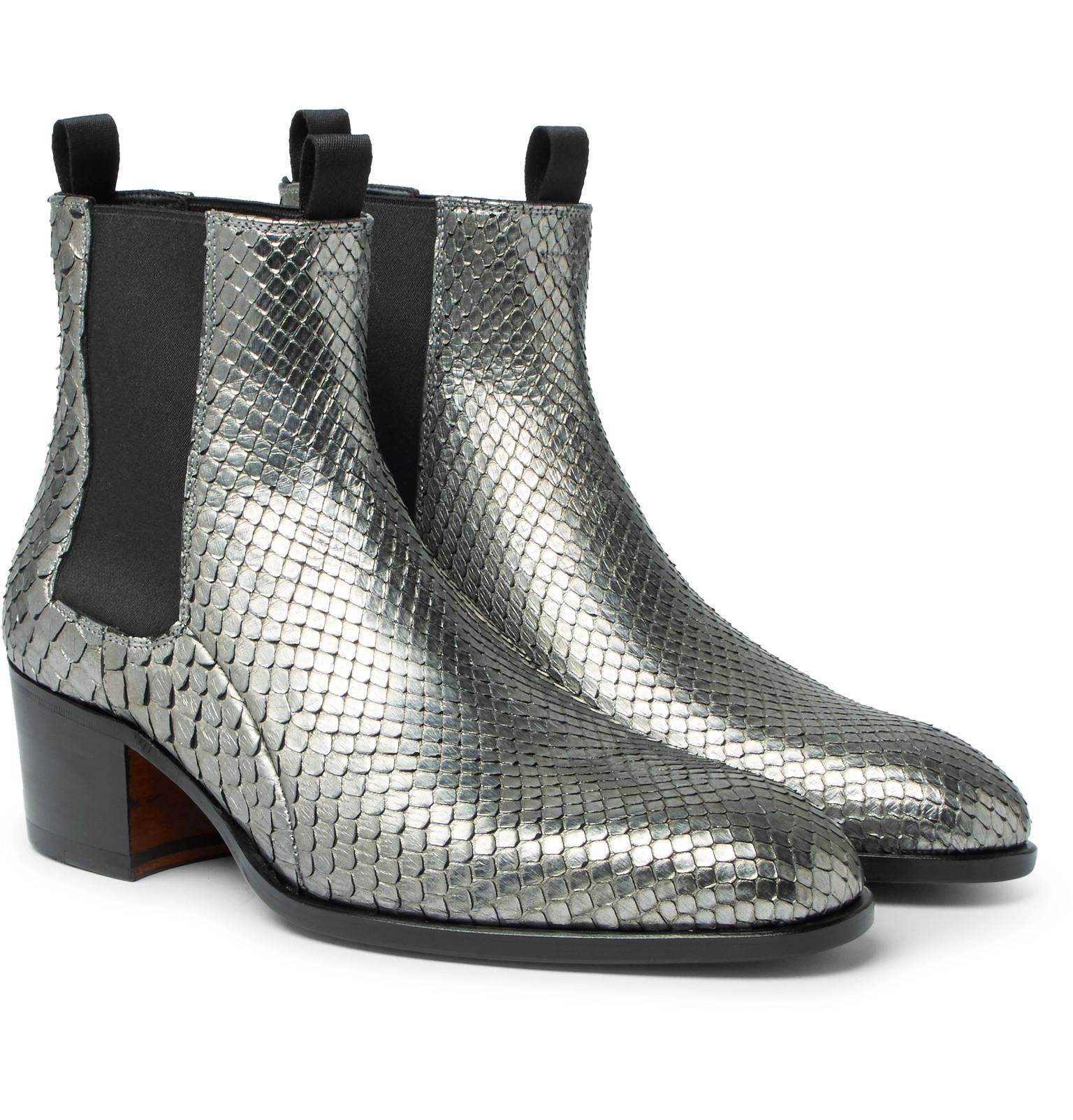 Tom Ford Leather Python Chelsea Boots in Silver (Metallic) for Men - Lyst