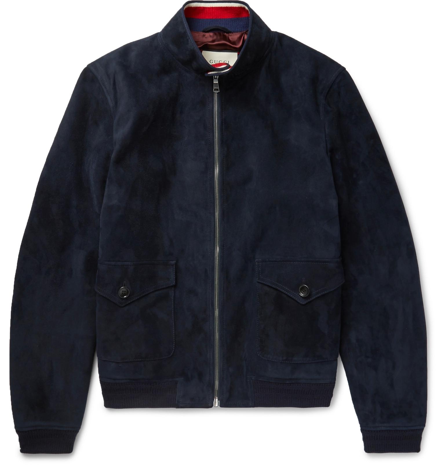Download Gucci Suede Harrington Jacket in Blue for Men | Lyst
