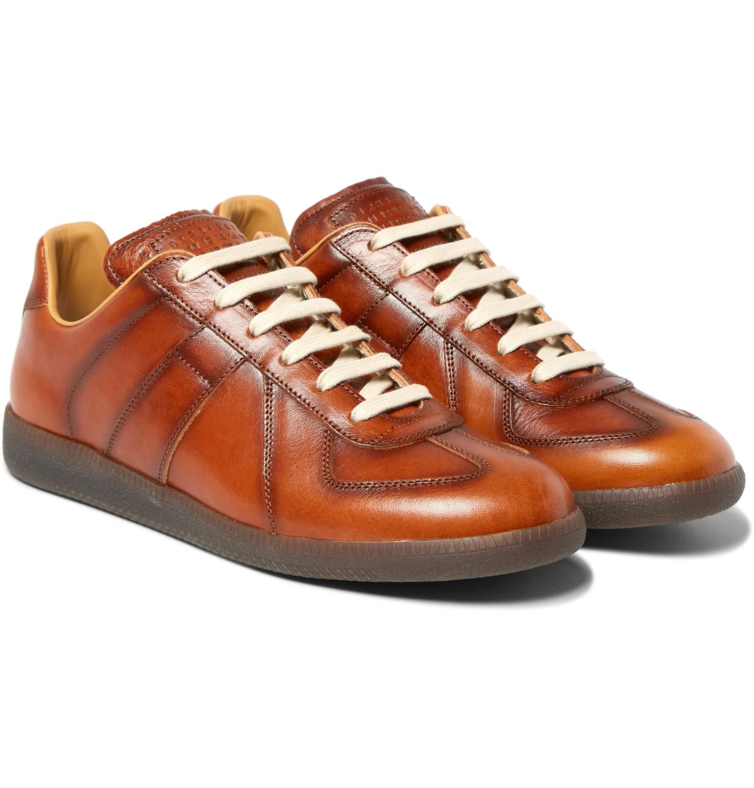 Lyst - Maison Margiela Replica Panelled Burnished-leather Sneakers in ...
