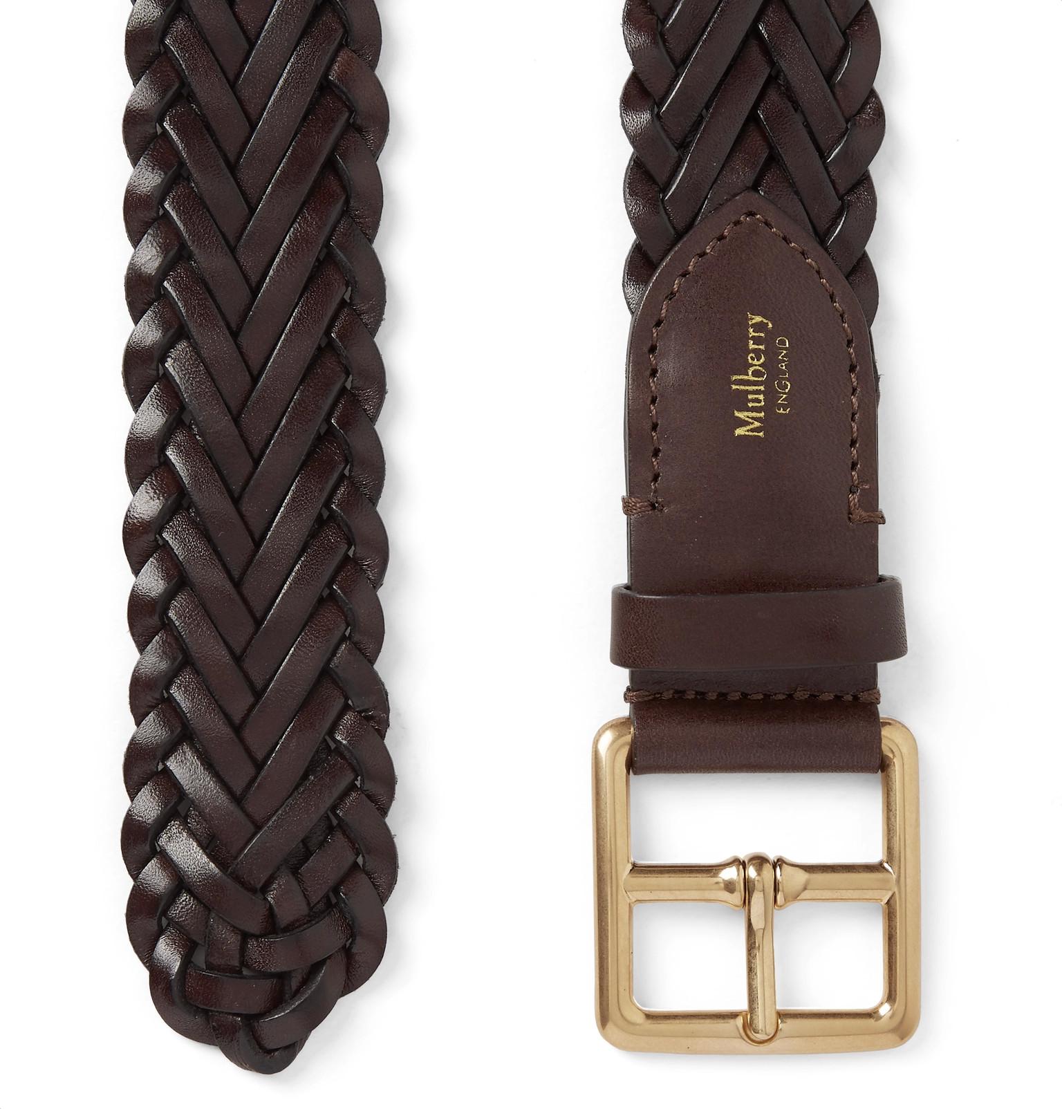 Mulberry 4cm Brown Woven Leather Belt in Brown for Men | Lyst
