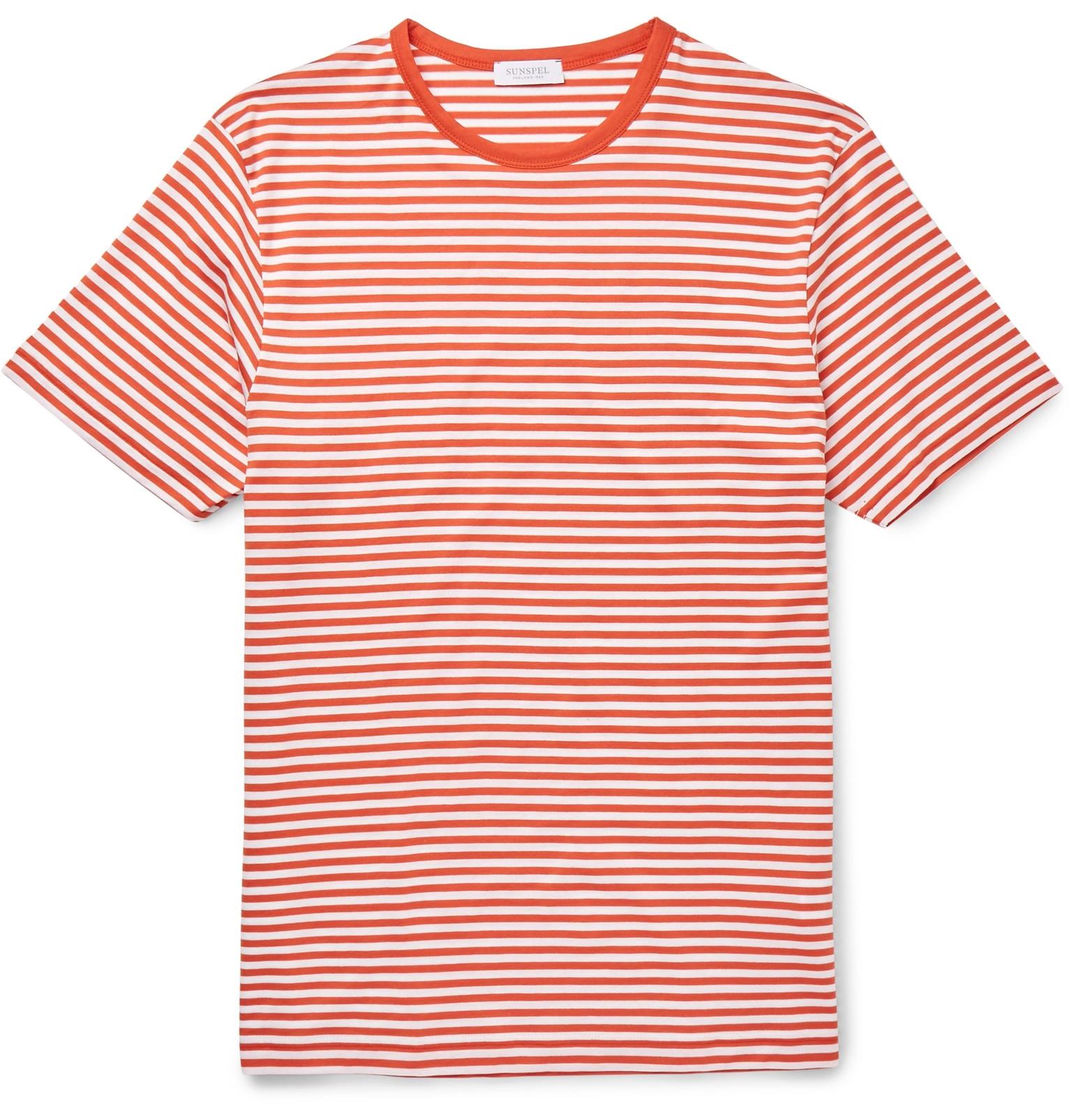 Lyst - Sunspel Slim-fit Striped Cotton-jersey T-shirt in Orange for Men