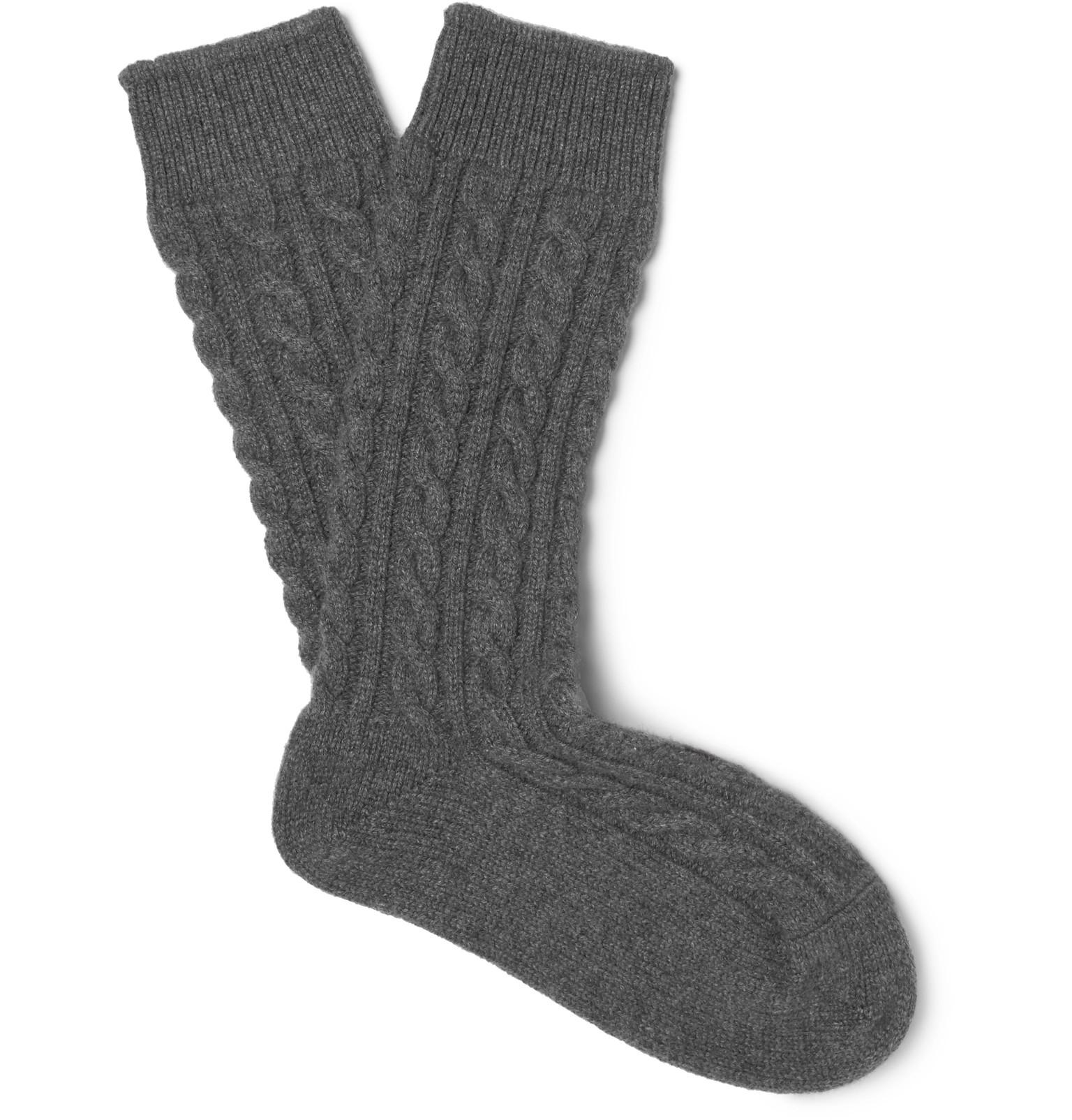 Kingsman Corgi Cable Knit Cashmere Socks In Gray For Men