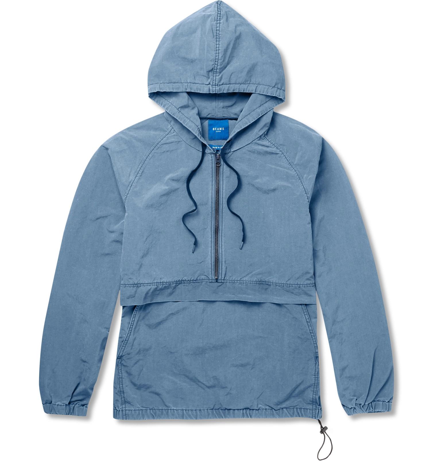 Beams plus Cotton-blend Hooded Anorak in Blue for Men | Lyst