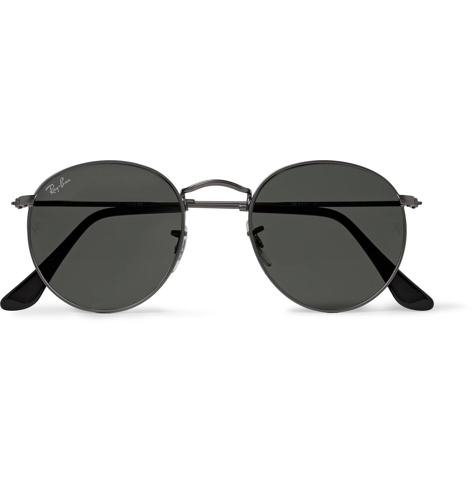 Ray Ban Round Frame Gunmetal Tone Sunglasses For Men Lyst 