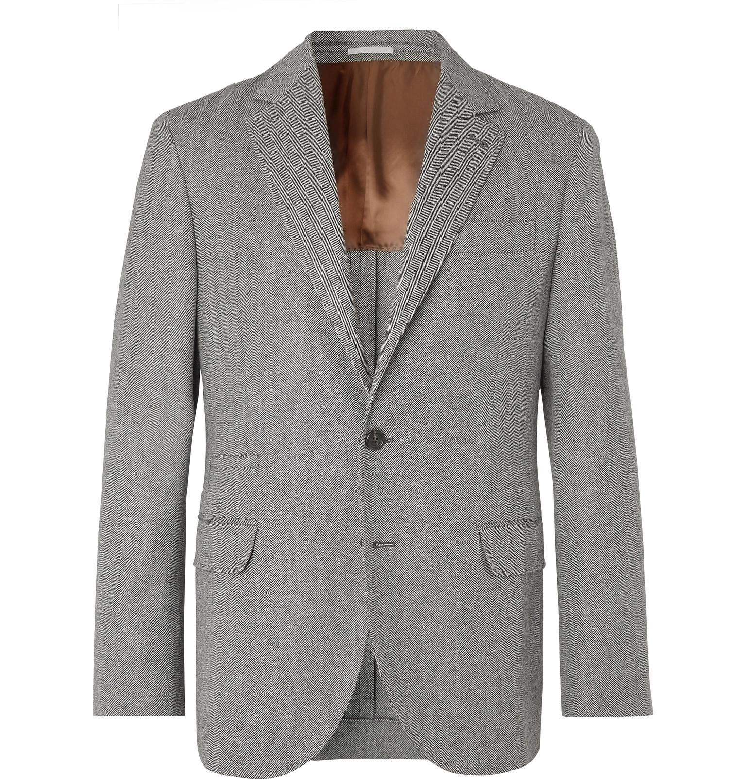 Brunello Cucinelli Grey Herringbone Virgin Wool And Cashmere-blend Suit ...