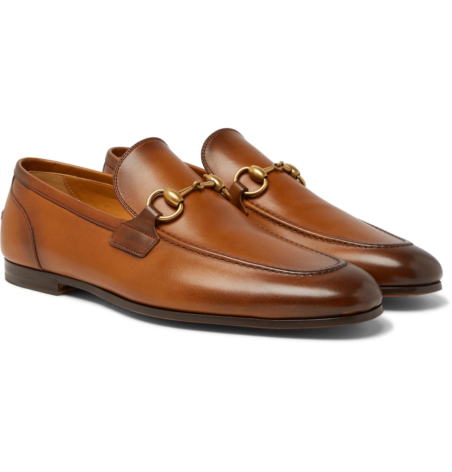 Lyst - Gucci Jordaan Horsebit Burnished-leather Loafers in Brown for Men
