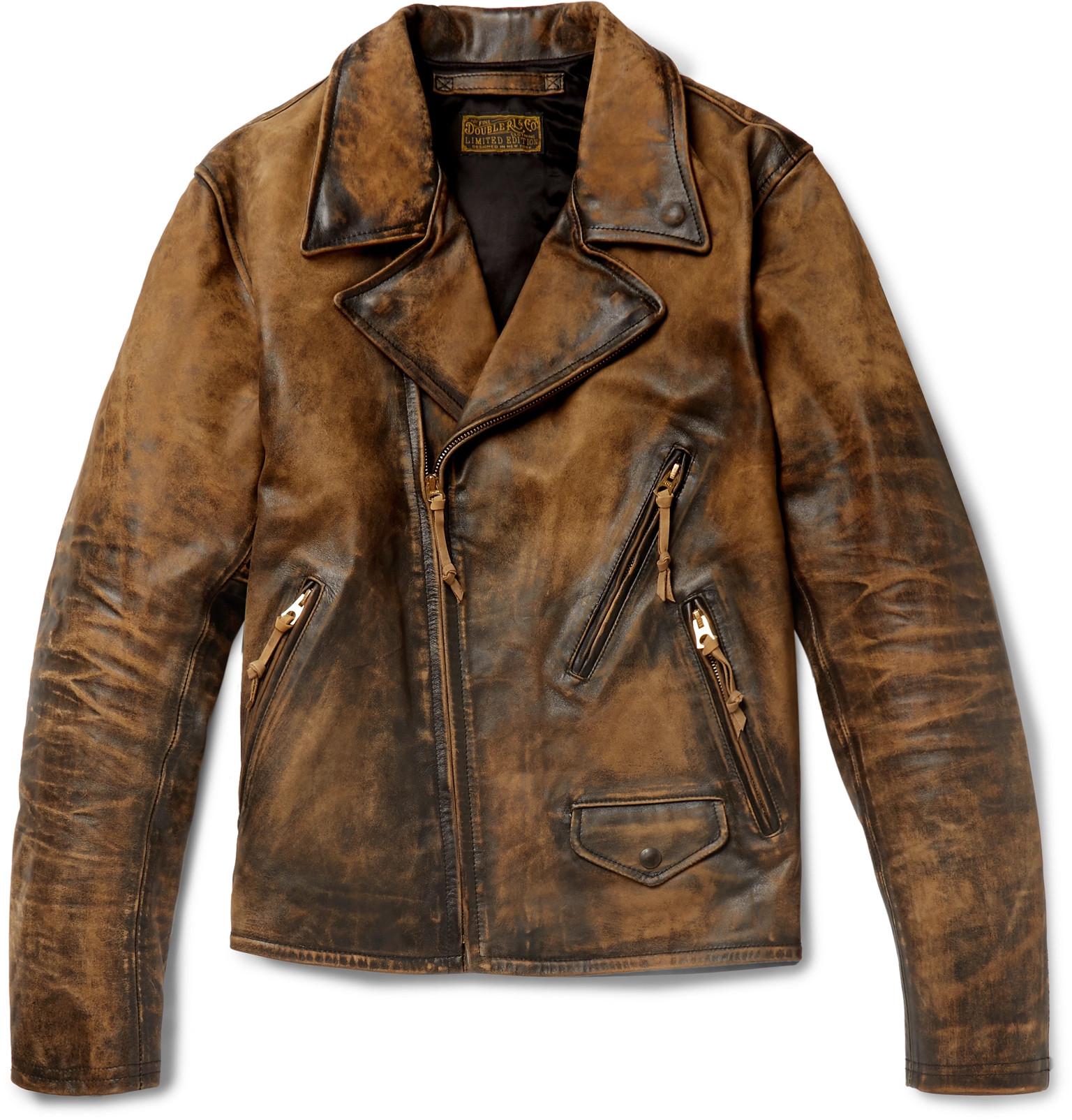 RRL Distressed Leather Biker Jacket in Brown for Men - Lyst