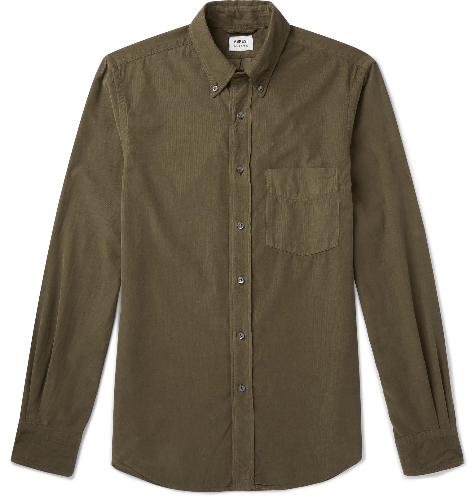 Lyst - Aspesi Slim-fit Button-down Collar Cotton-corduroy Shirt in ...