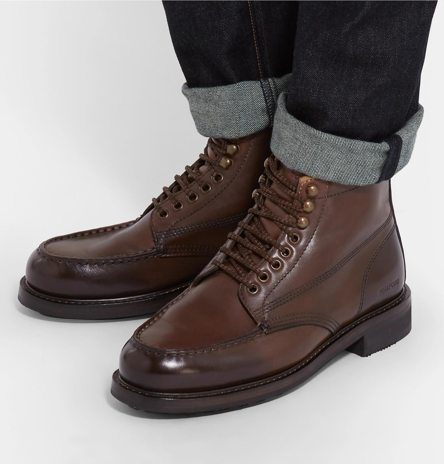 Tom Ford Burnished-leather Hiking Boots in Brown for Men - Lyst