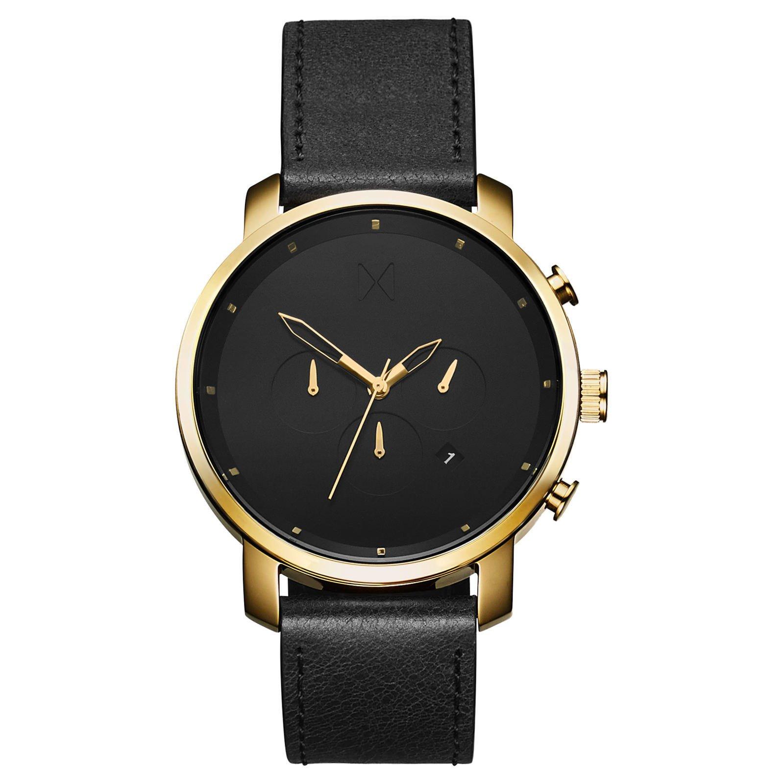 gold black leather watch