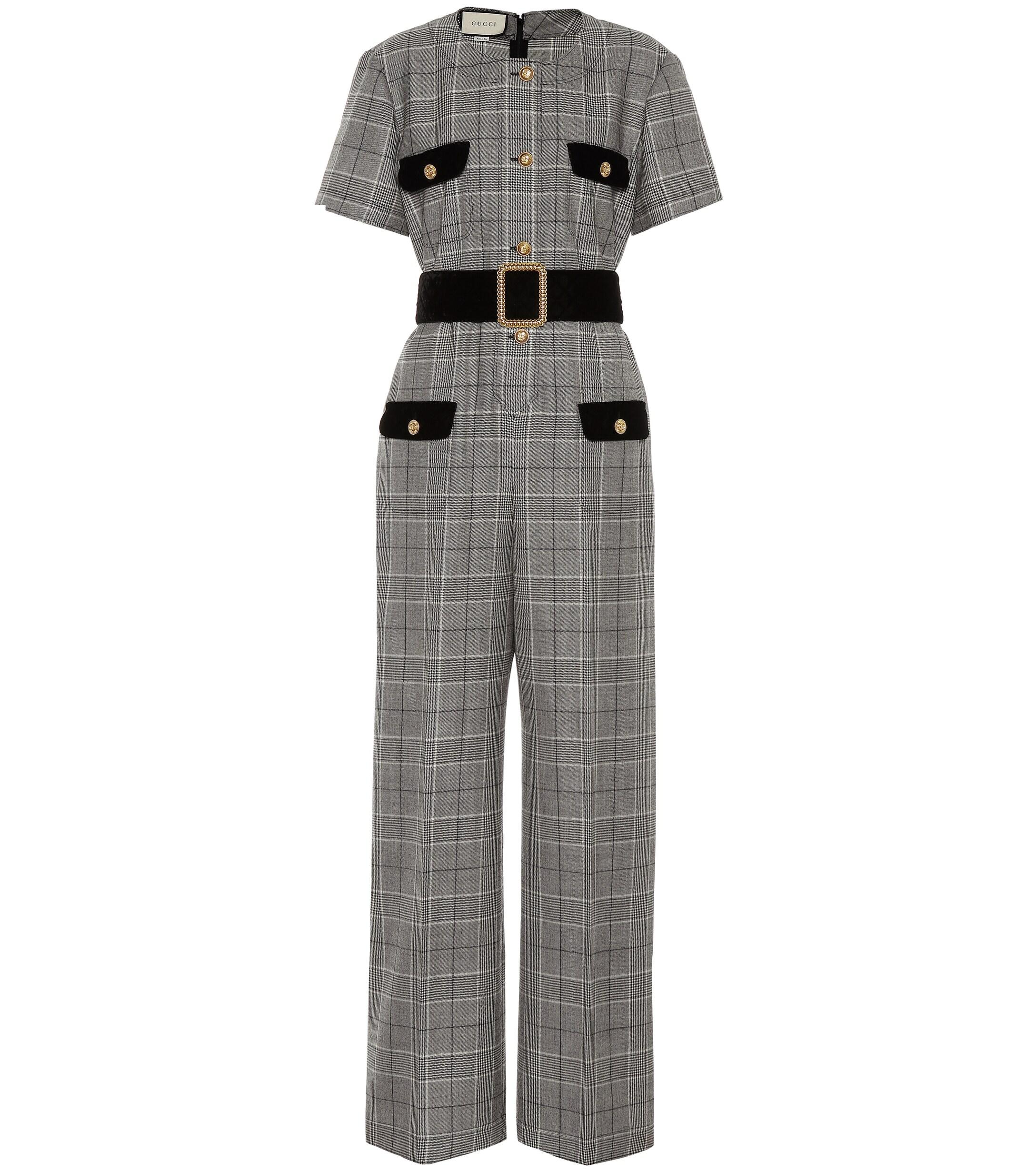 Gucci Checked Wool Jumpsuit in Grey (Gray) - Lyst