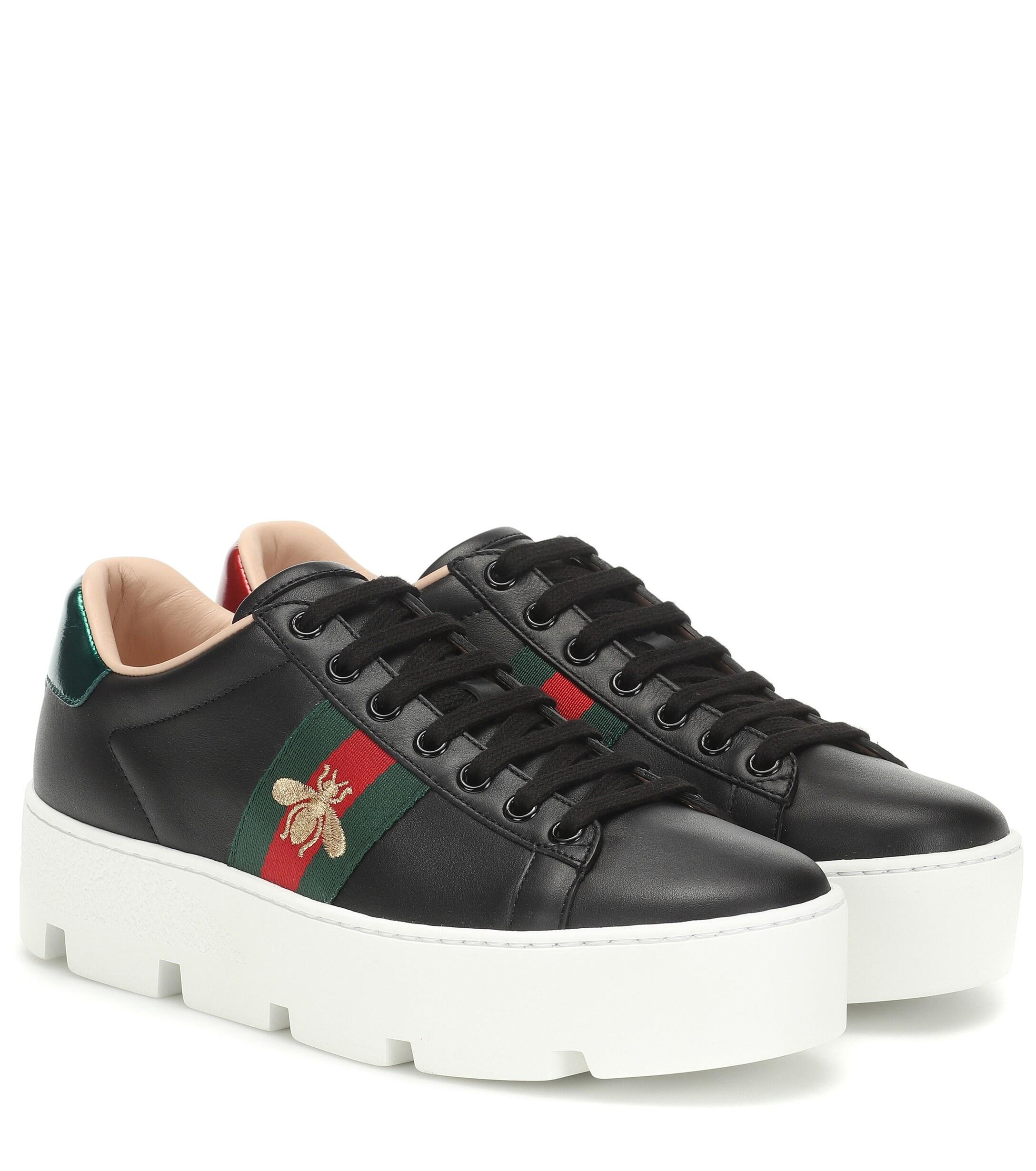 Gucci Ace Leather Platform Sneakers in Black - Save 6% - Lyst