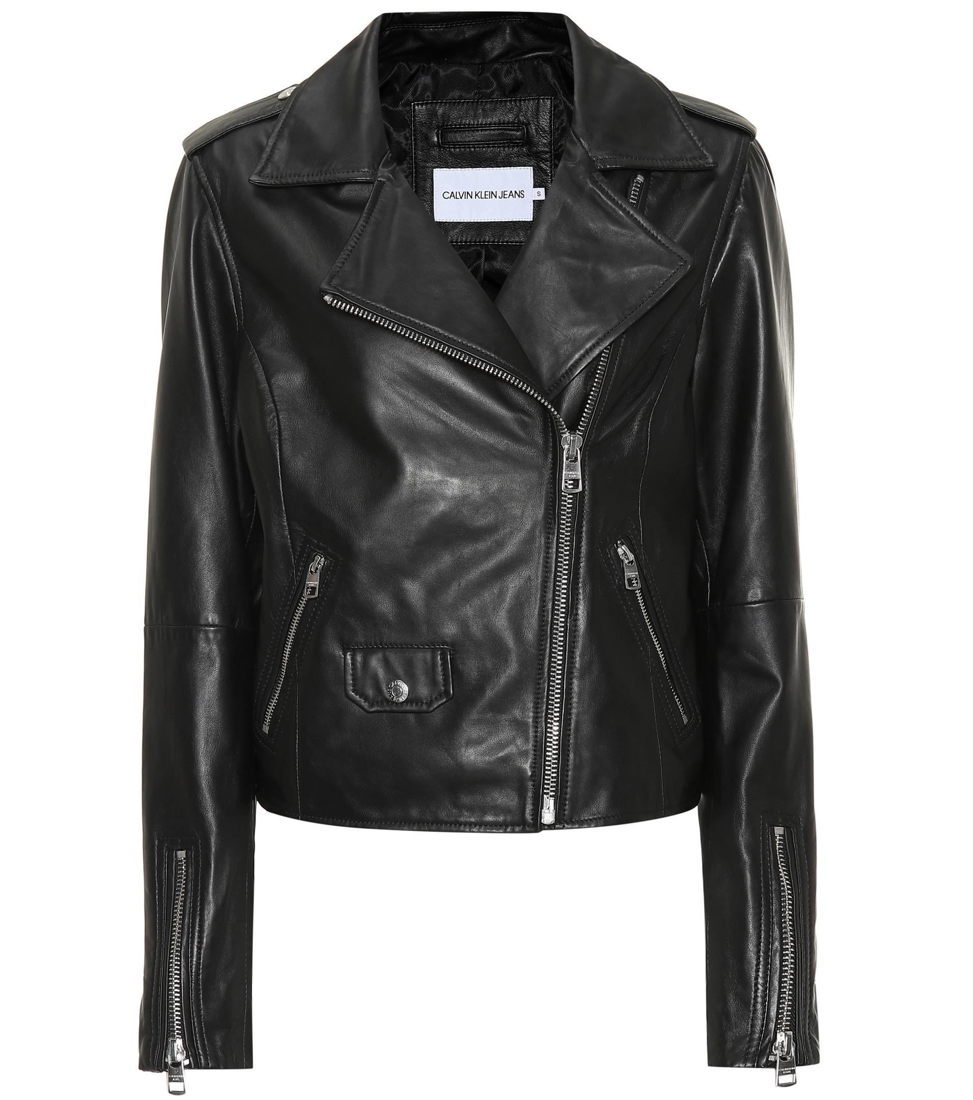 Calvin Klein Leather Biker Jacket in Black - Lyst