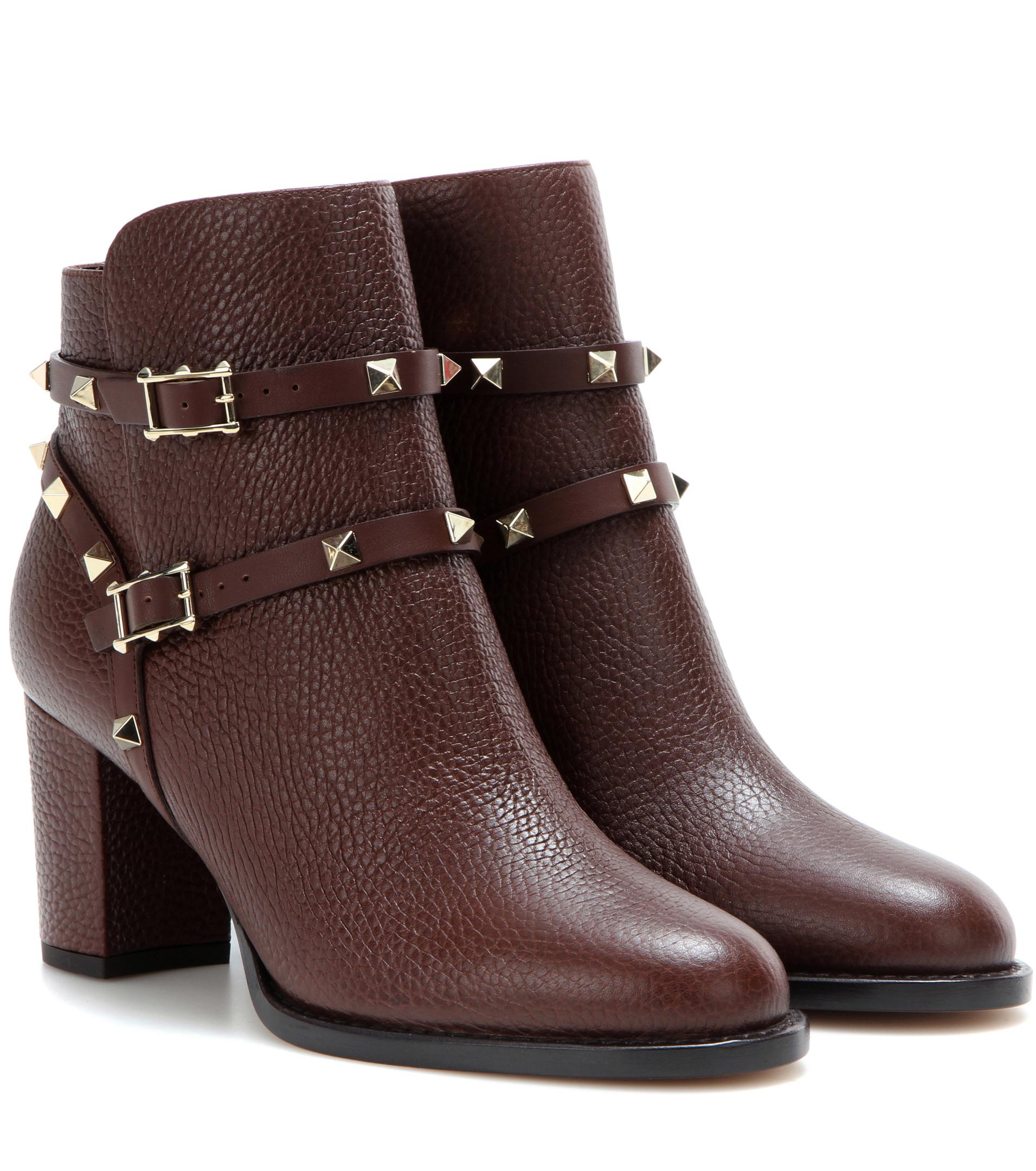 Lyst - Valentino Garavani Rockstud Leather Ankle Boots in Brown