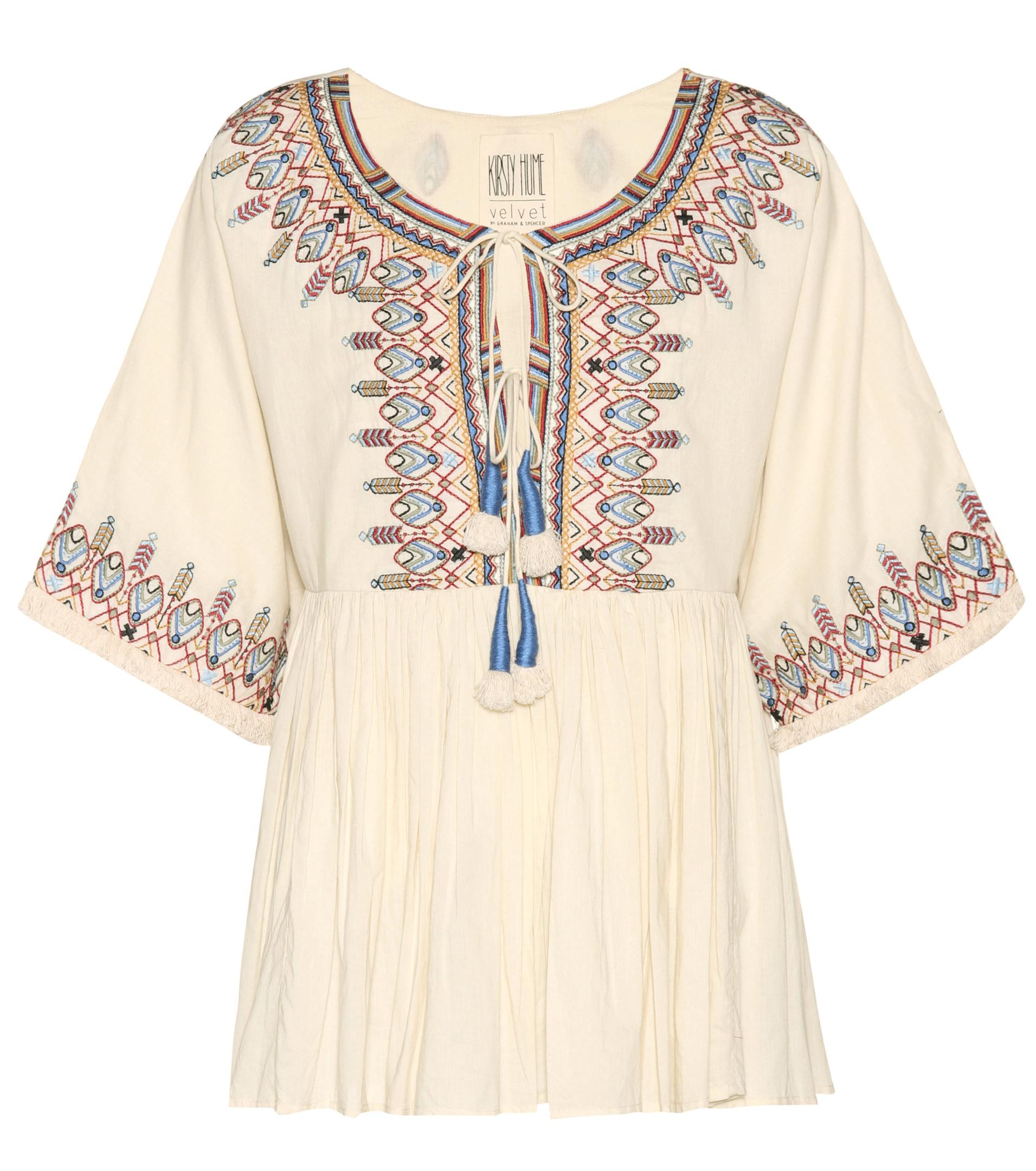 Lyst - Velvet Dahlia Embroidered Cotton Top in Natural
