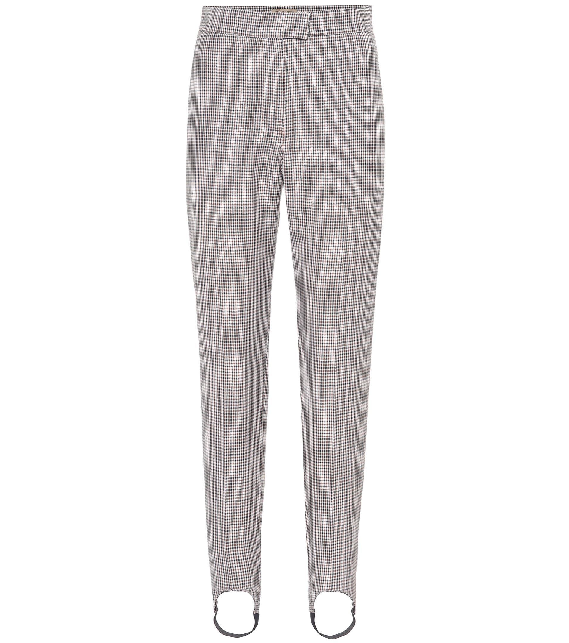 Burberry Wool Checked Stirrup Pants in Brown - Lyst