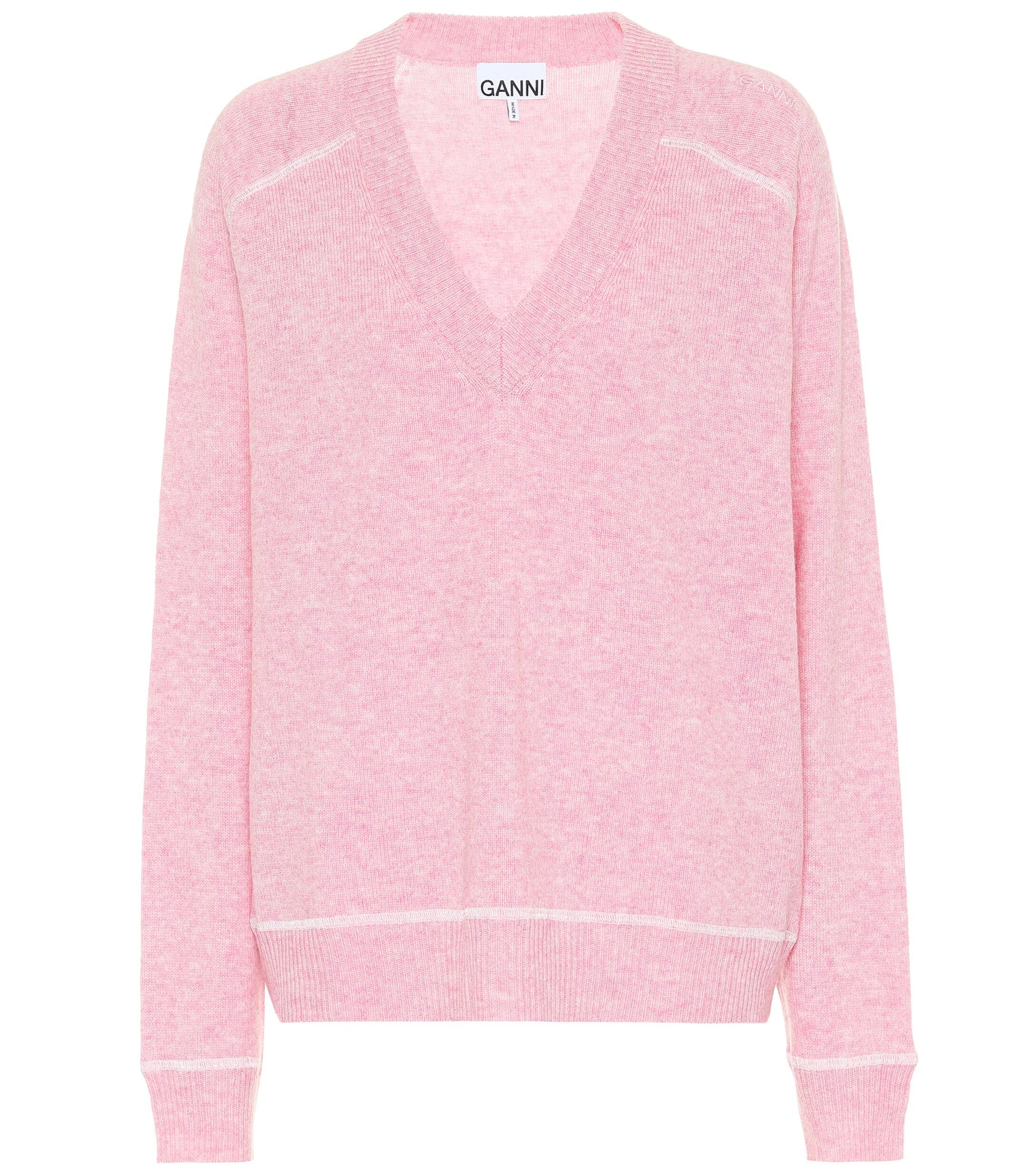 Ganni Wool-blend Sweater in Pink - Lyst