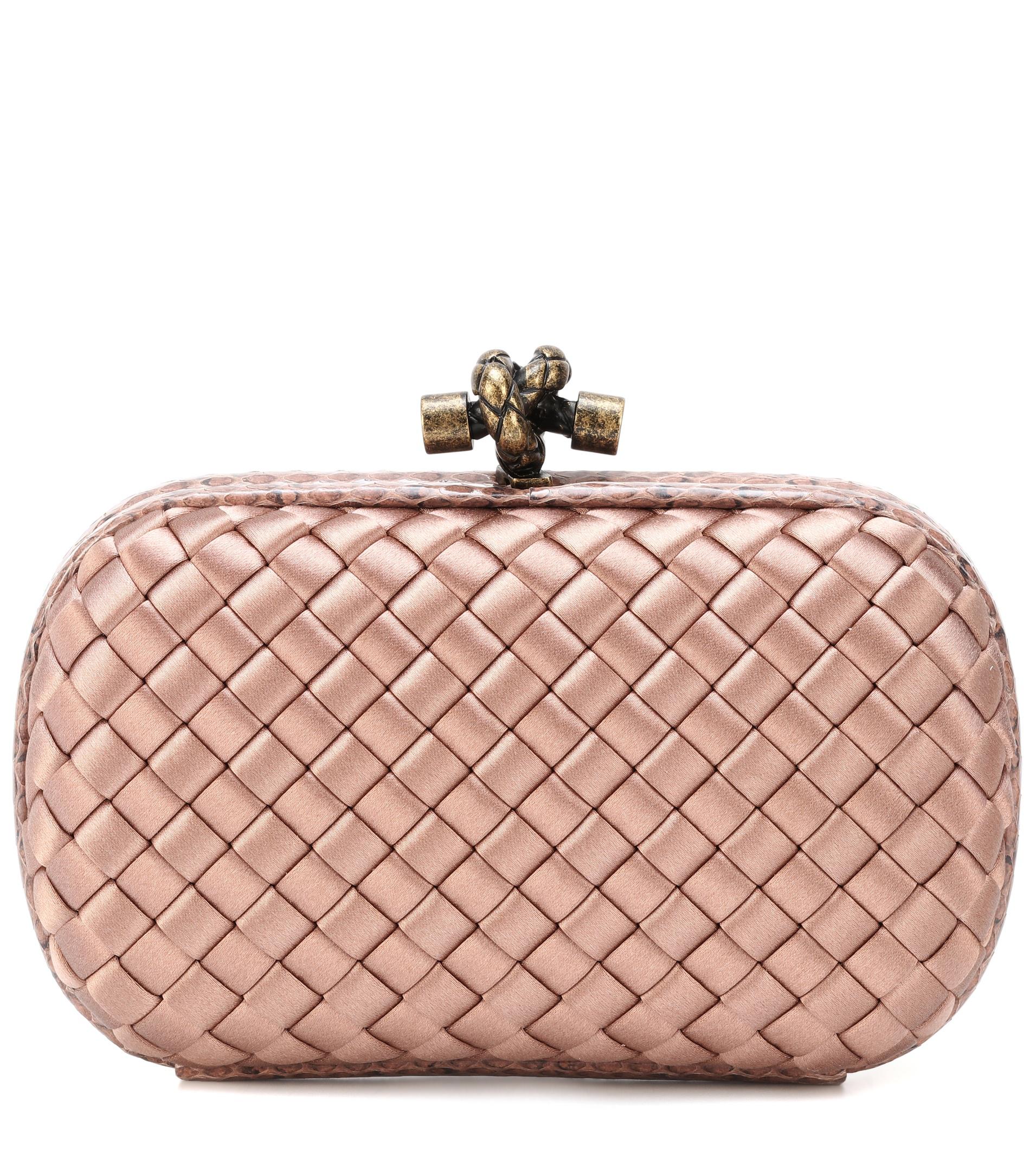 Lyst - Bottega Veneta Knot Satin And Snakeskin Clutch in Pink