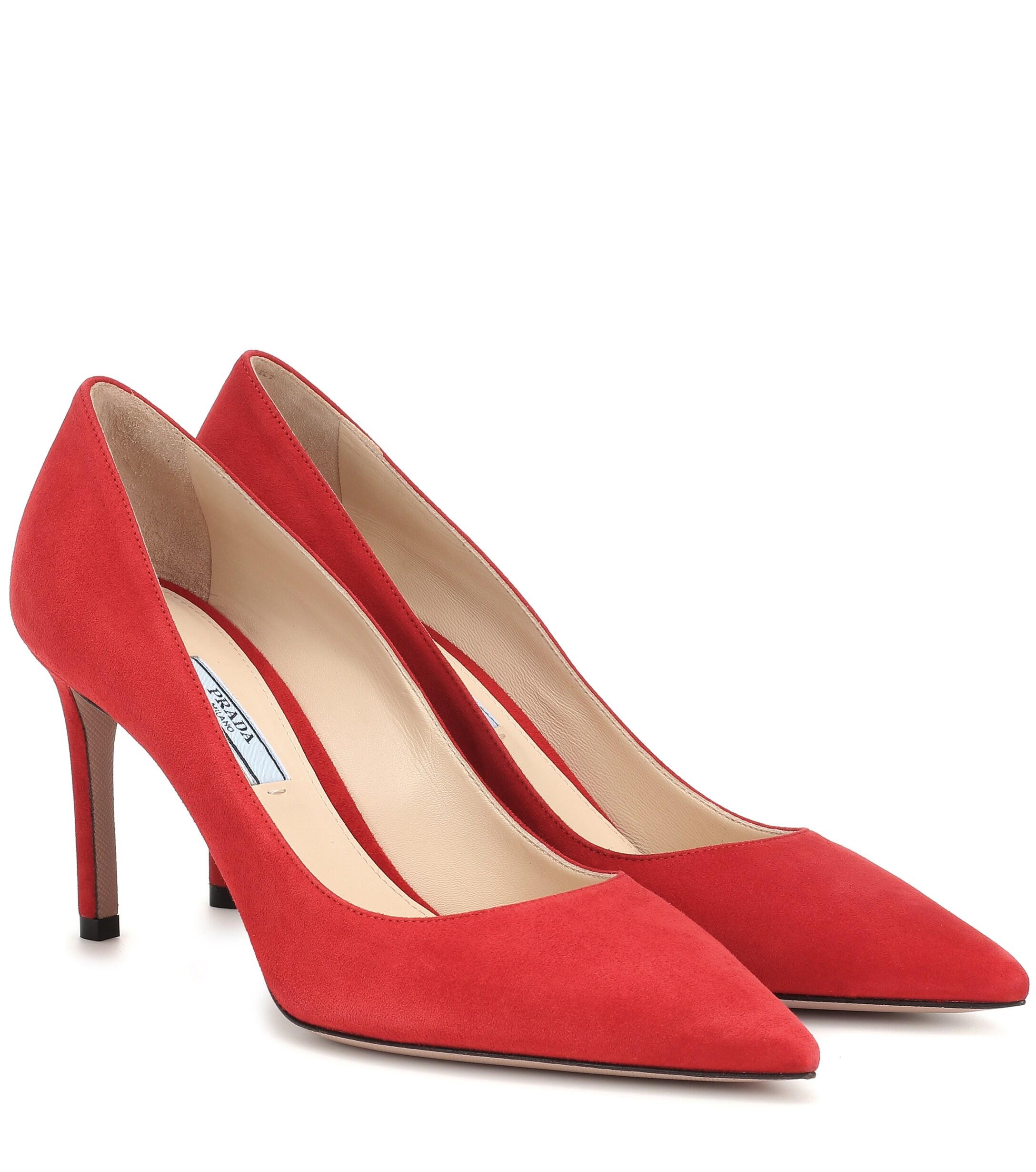 Prada Suede Pumps in Red - Lyst