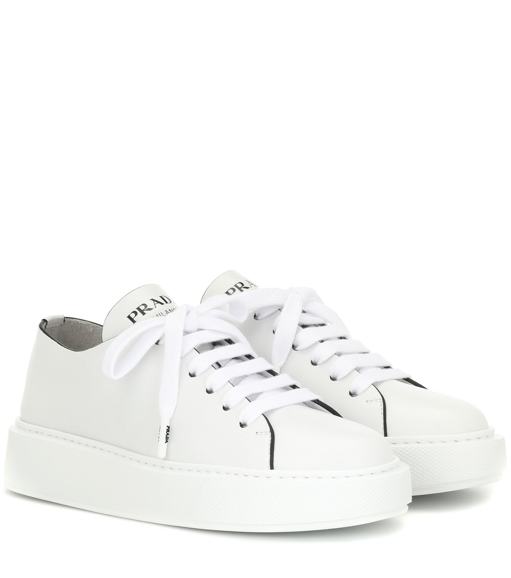 Prada Leather Sneakers in White - Save 5% - Lyst