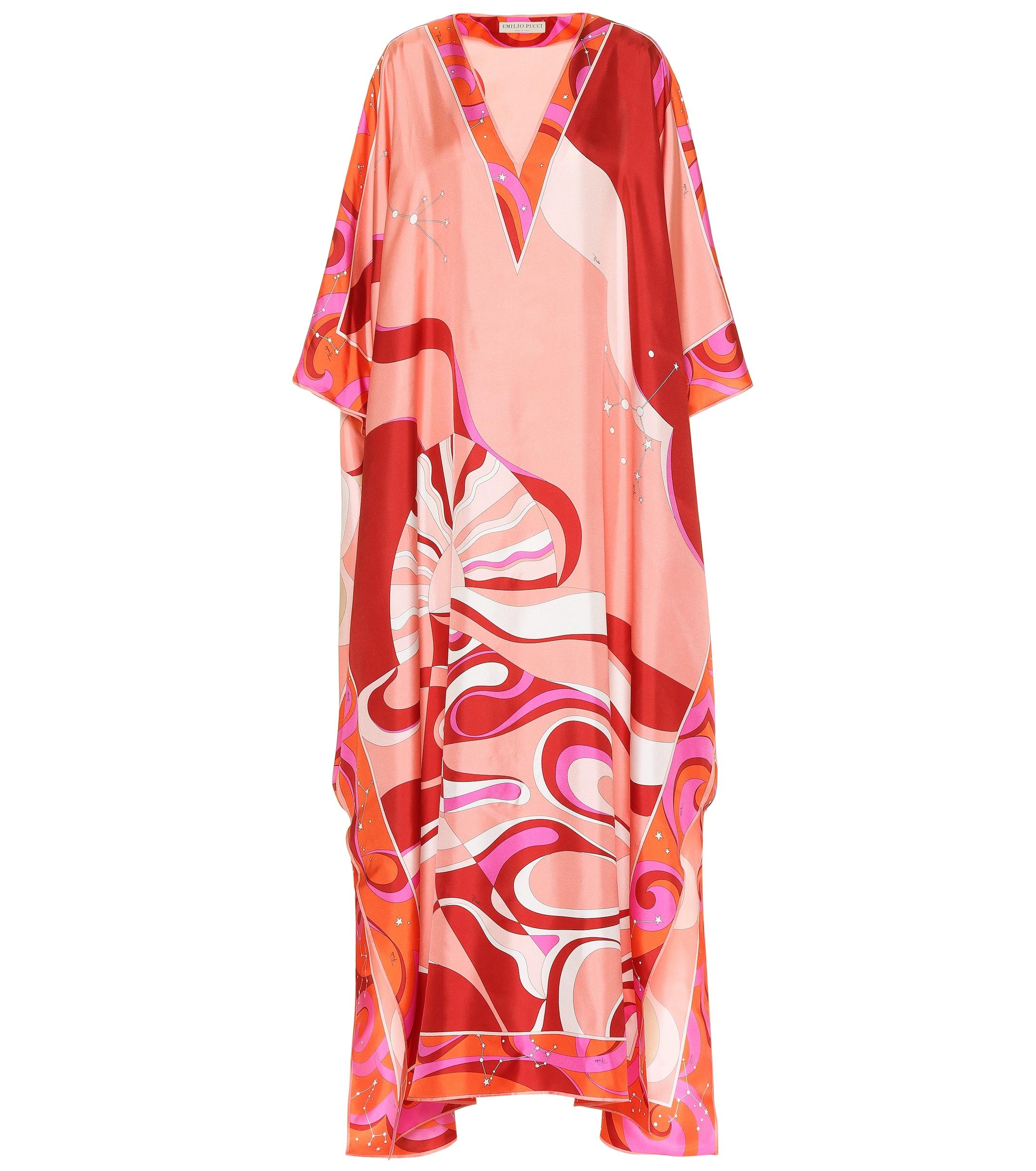Emilio Pucci Printed Silk-twill Maxi Kaftan in Pink - Lyst