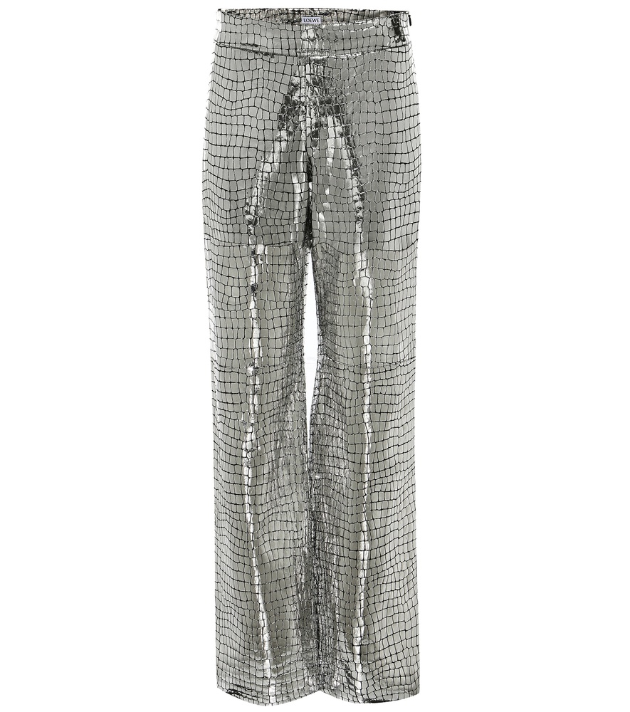 Loewe Croc-Embossed Metallic Leather Pants in Gray | Lyst