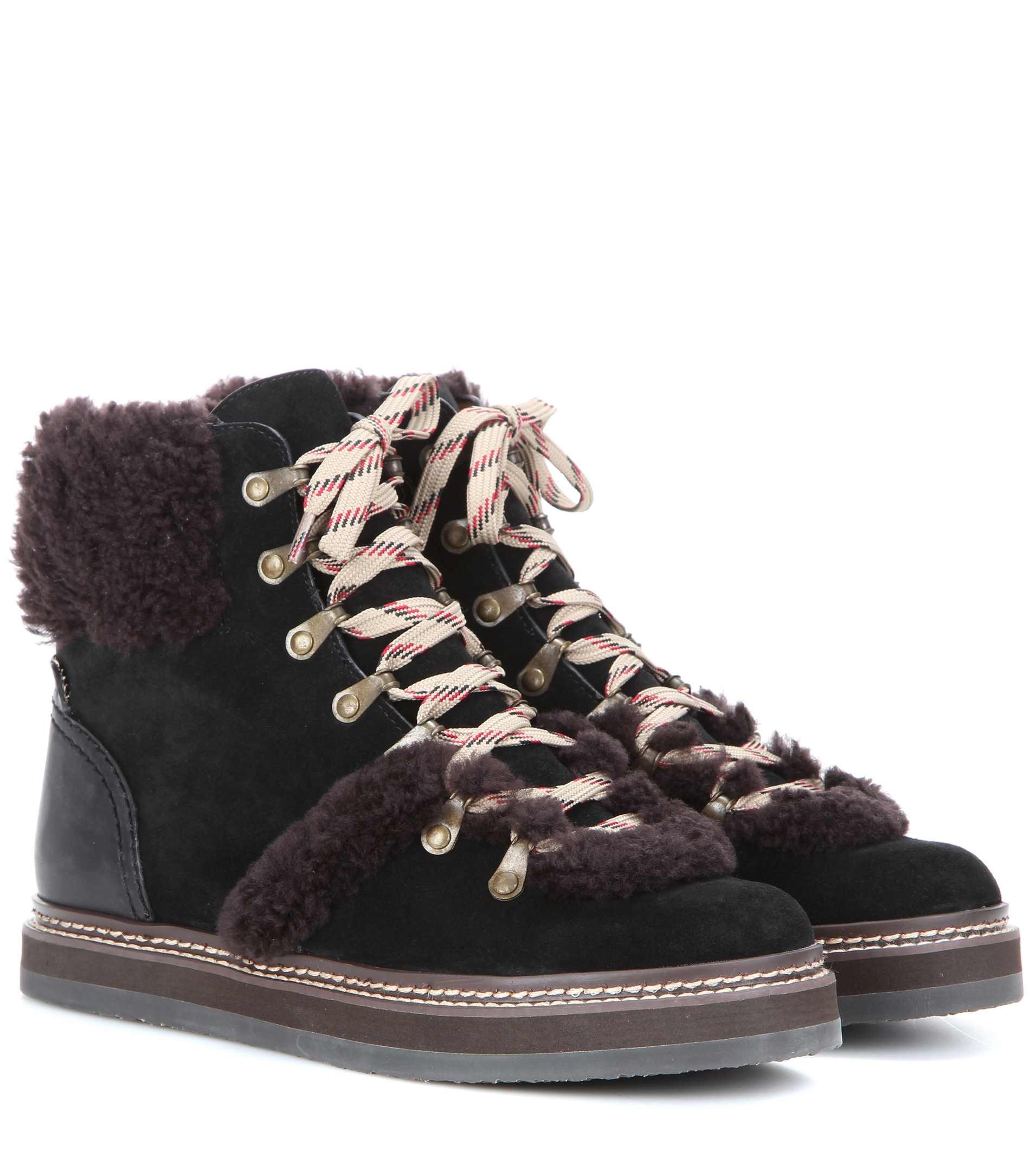 See by chloé Shearlingtrimmed Suede Ankle Boots in Black See by chloé Shearlingtrimmed Suede Ankle Boots in Black