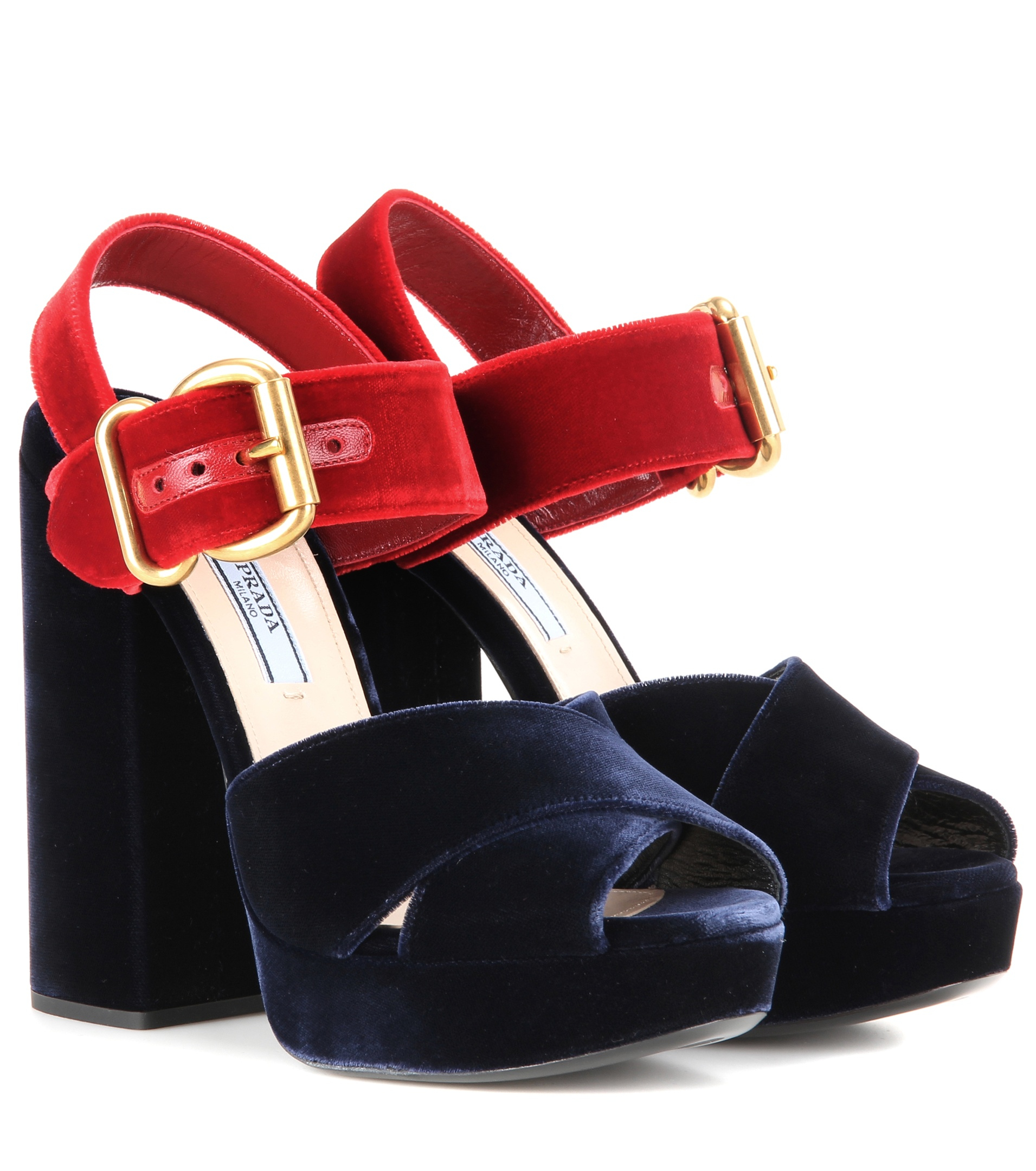 Lyst - Prada Velvet Platform Sandals in Blue