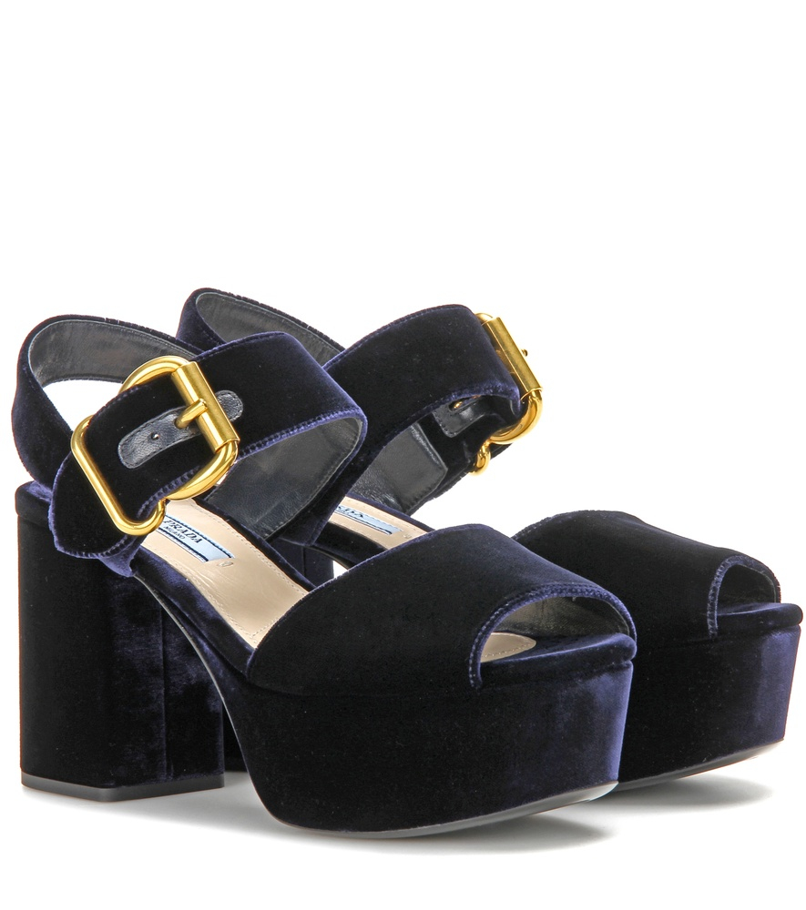 Prada Velvet Platform Sandals in Blue | Lyst