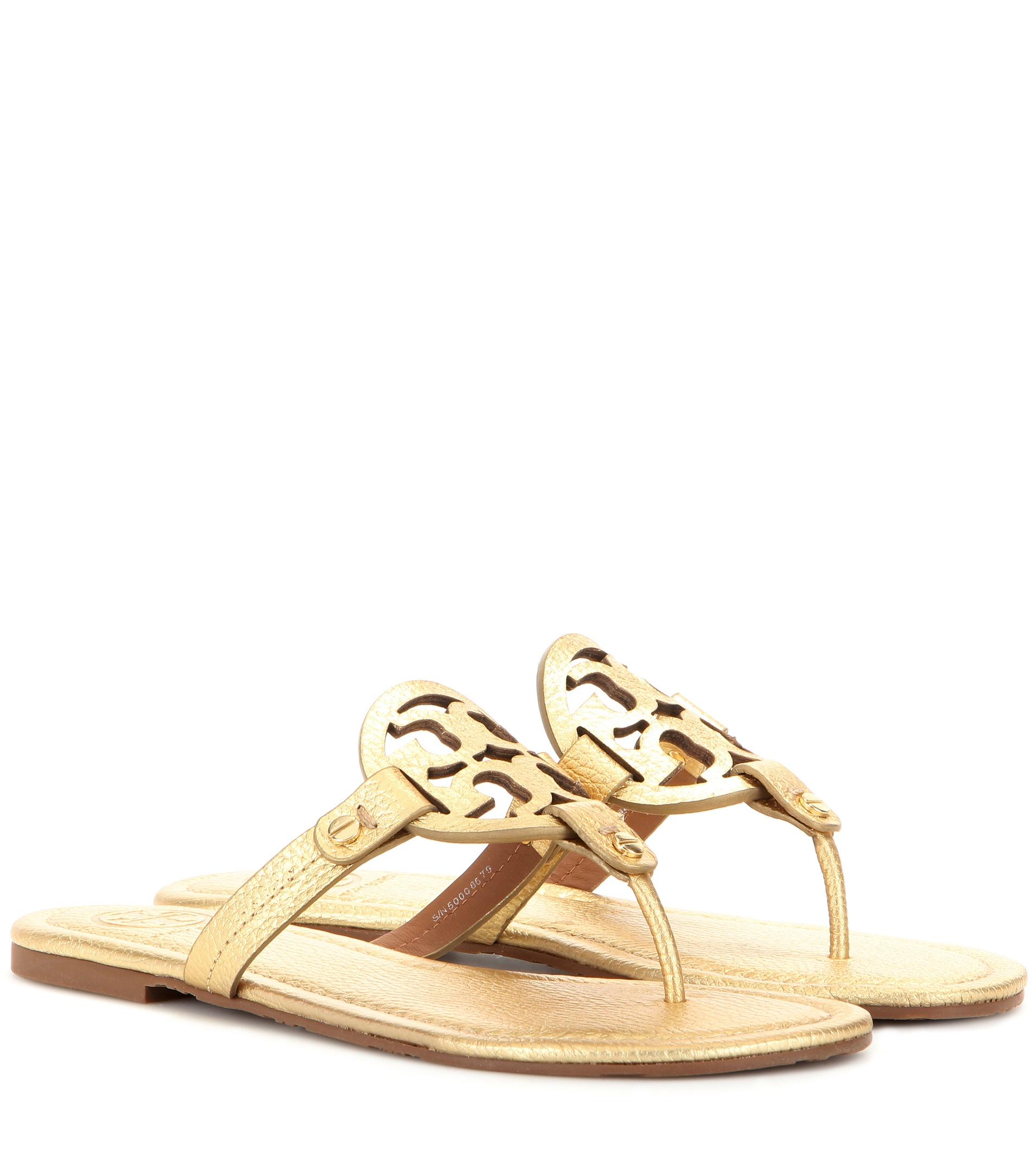 Tory burch Miller Metallic Leather Sandals in Metallic | Lyst