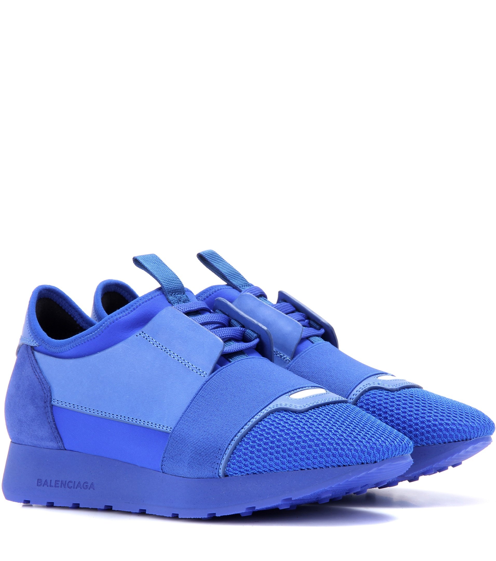 Balenciaga Race Runner Leather And Suede Sneakers in Blue