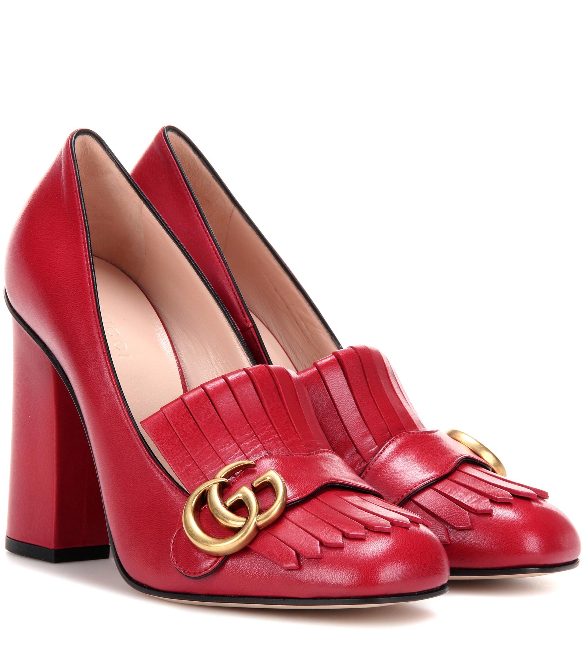 Gucci Leather Loafer Pumps in Red | Lyst