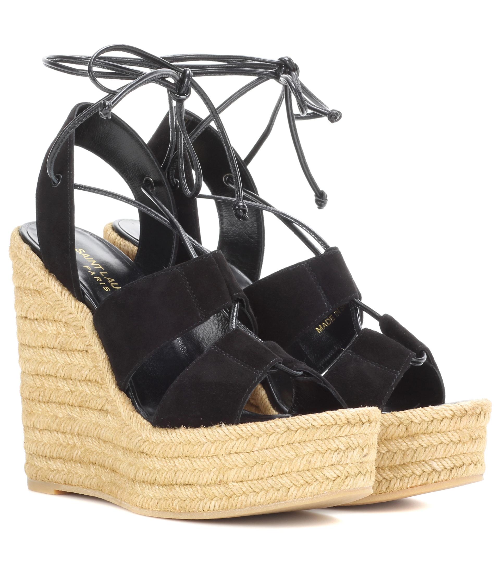 Lyst Saint Laurent Espadrille 95 Suede Wedge Sandals in