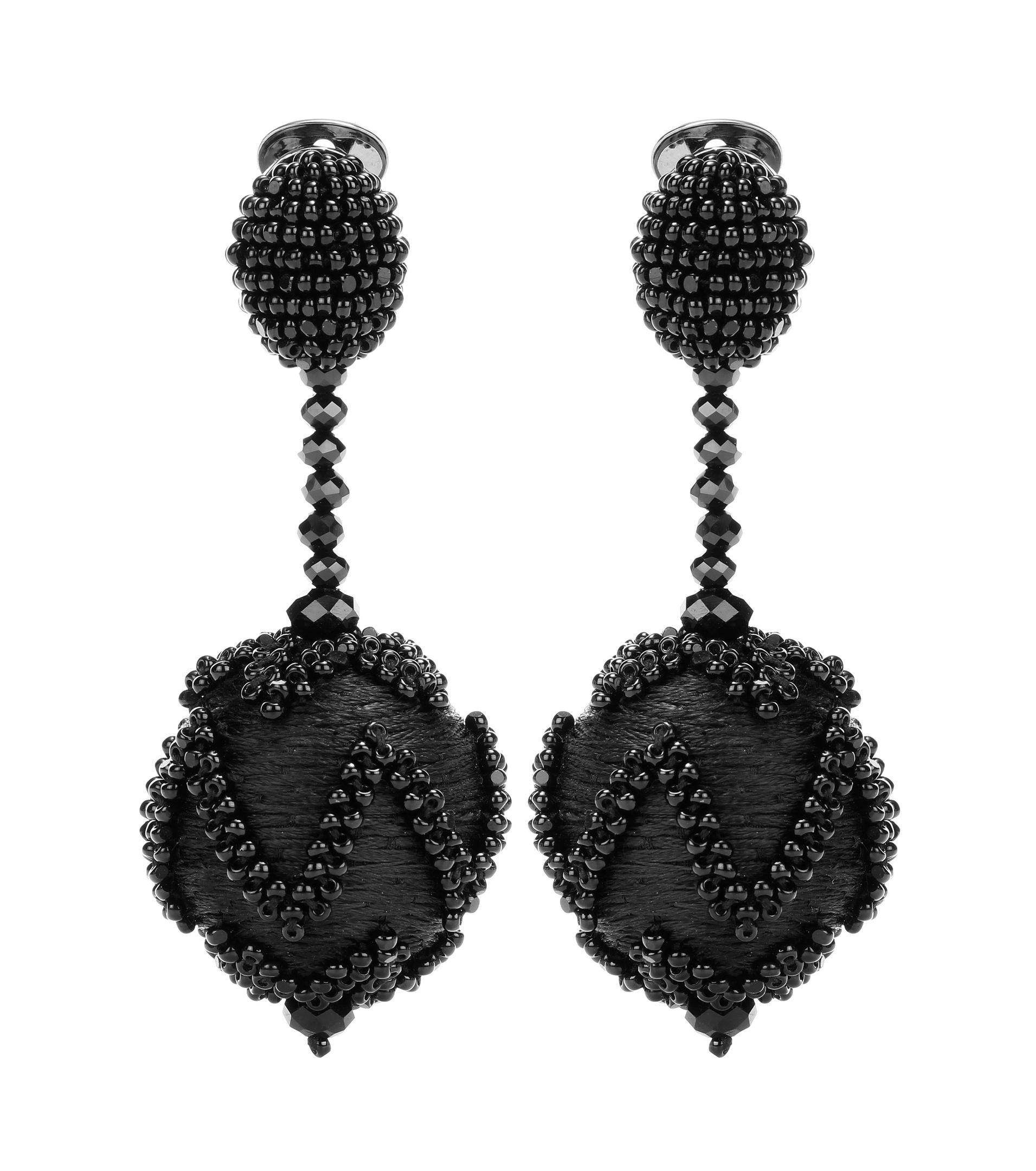 Lyst - Oscar de la Renta Embellished Pom Pom Clip-on Earrings in Black