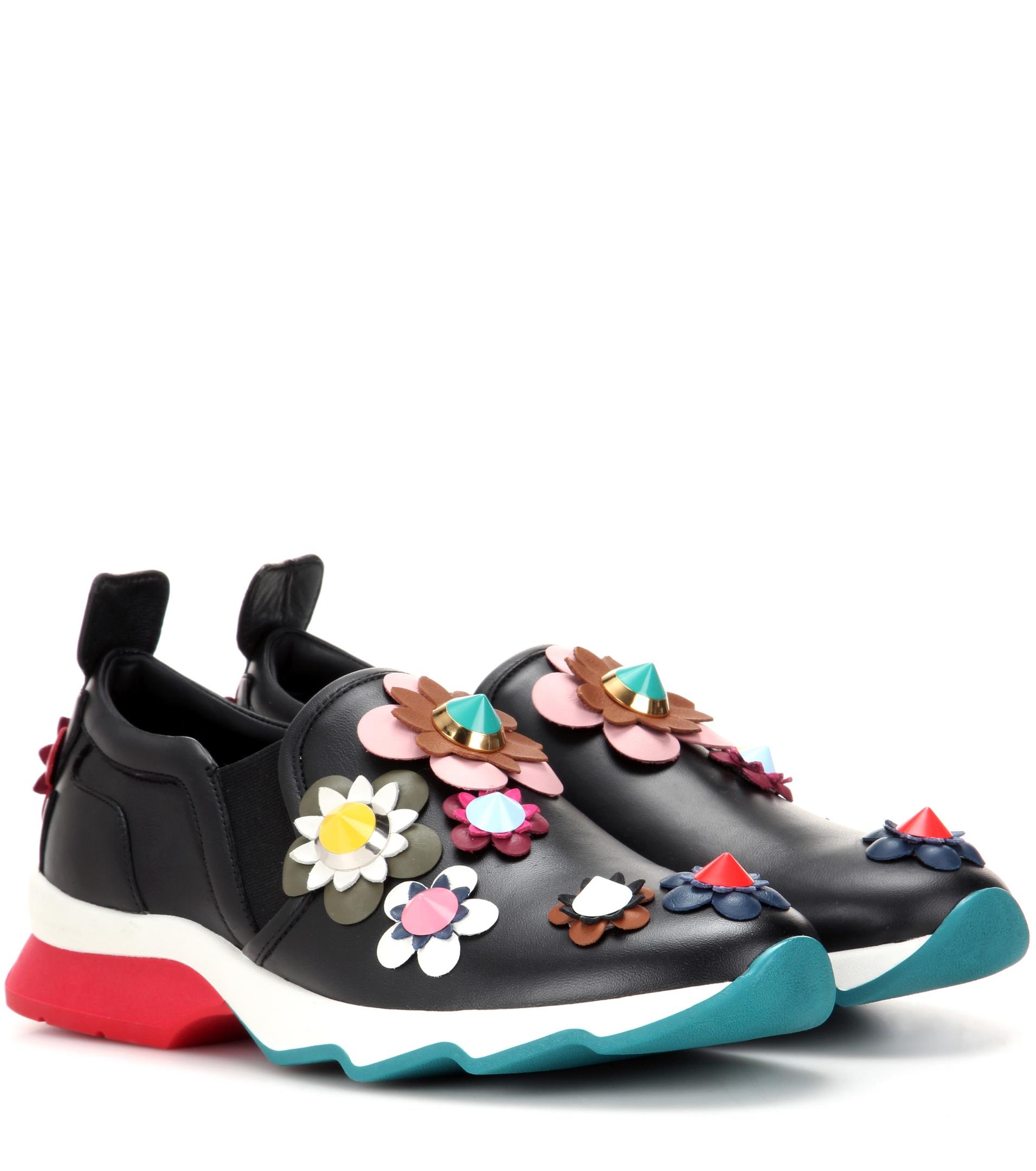 fendi black leather slip on sneakers