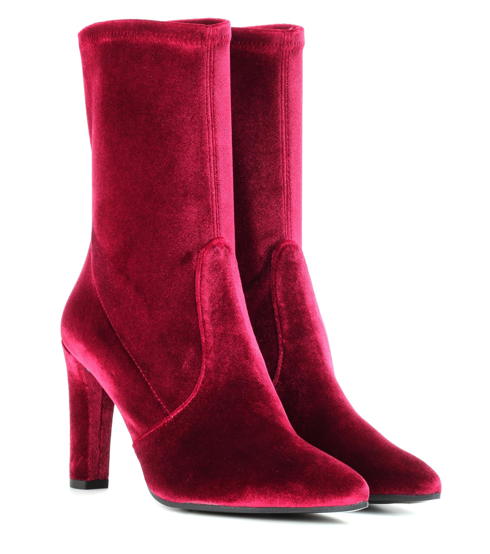 Lyst Stuart Weitzman Clinger Velvet Boots in Red