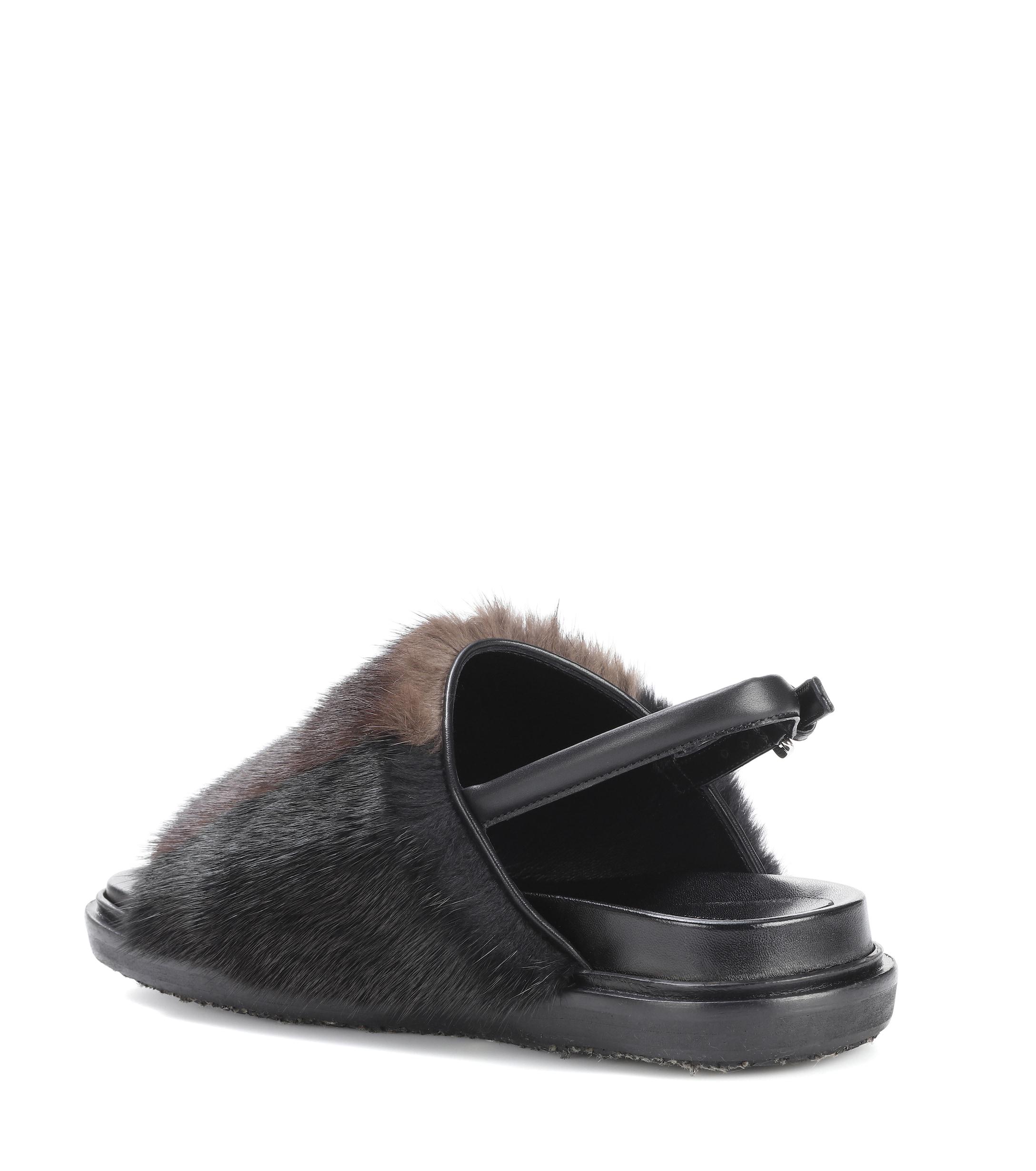 black fur sandals