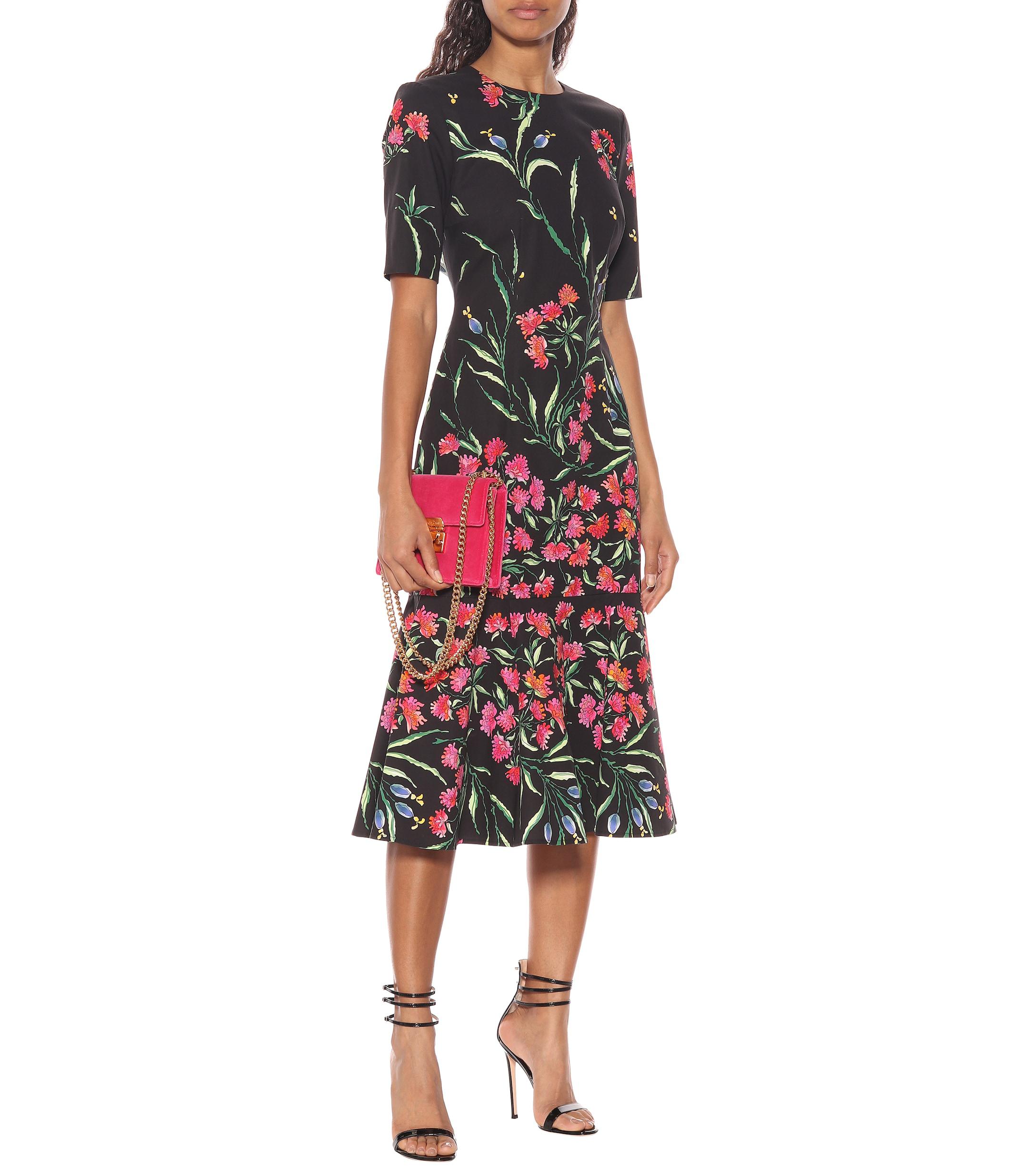 Carolina Herrera Floral Stretch-cotton Midi Dress in Black - Lyst