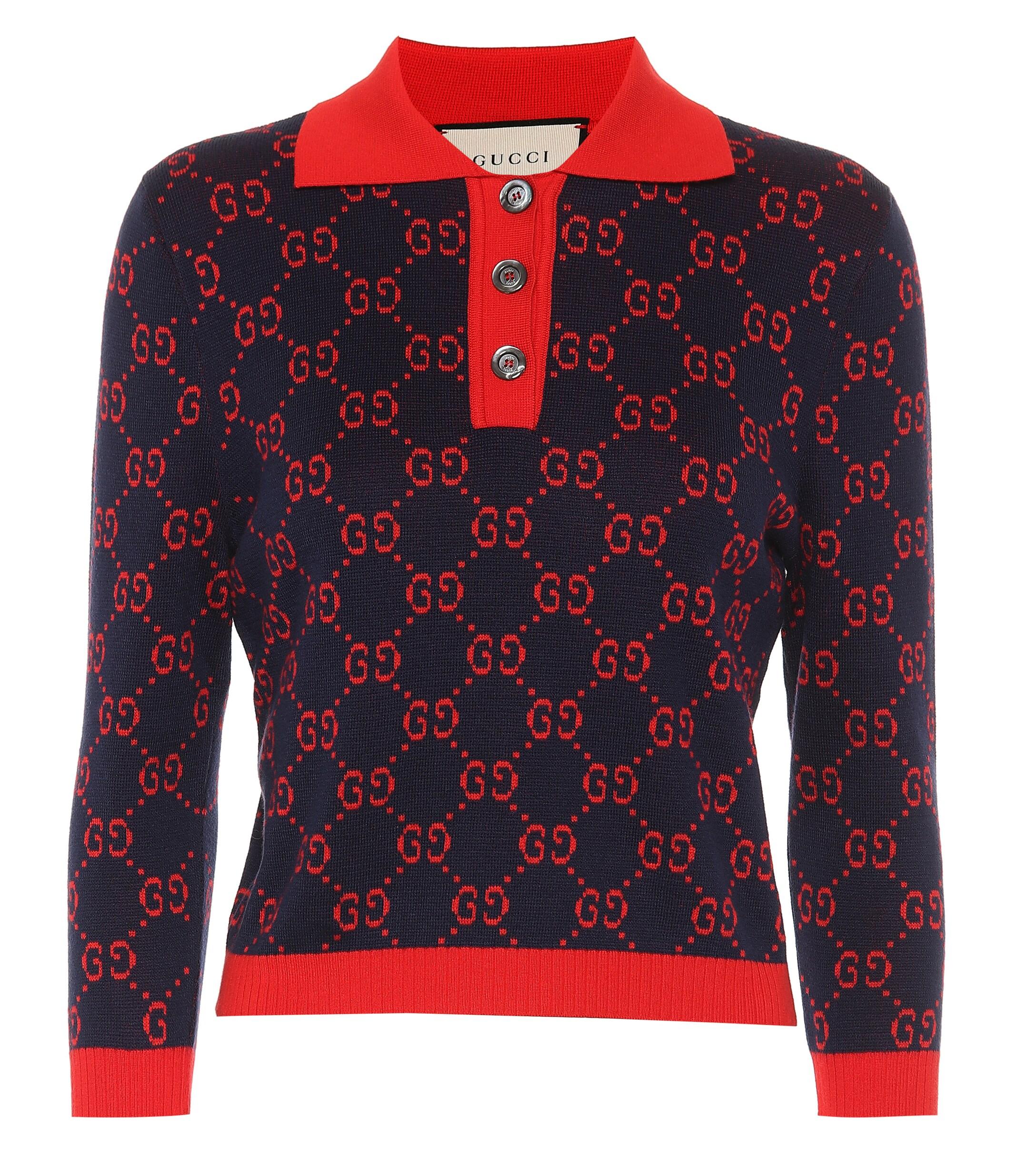 Gucci GG Intarsia Cotton Sweater in Blue/Red (Blue) - Save 1% - Lyst