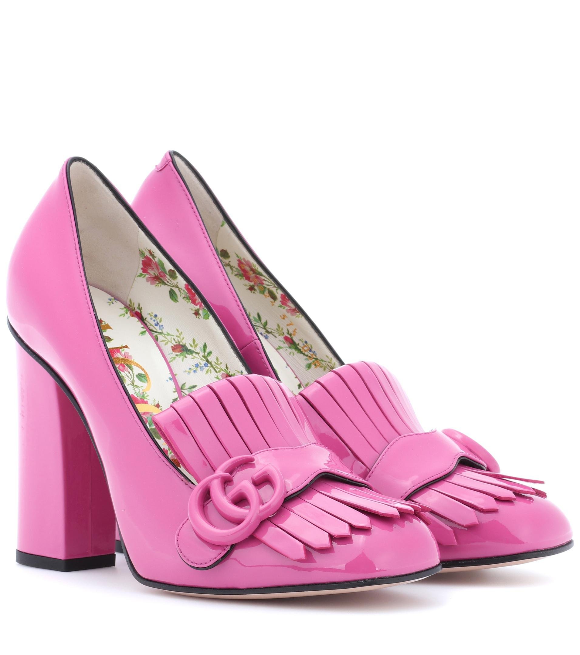 Lyst - Gucci Marmont Patent Leather Pumps in Pink