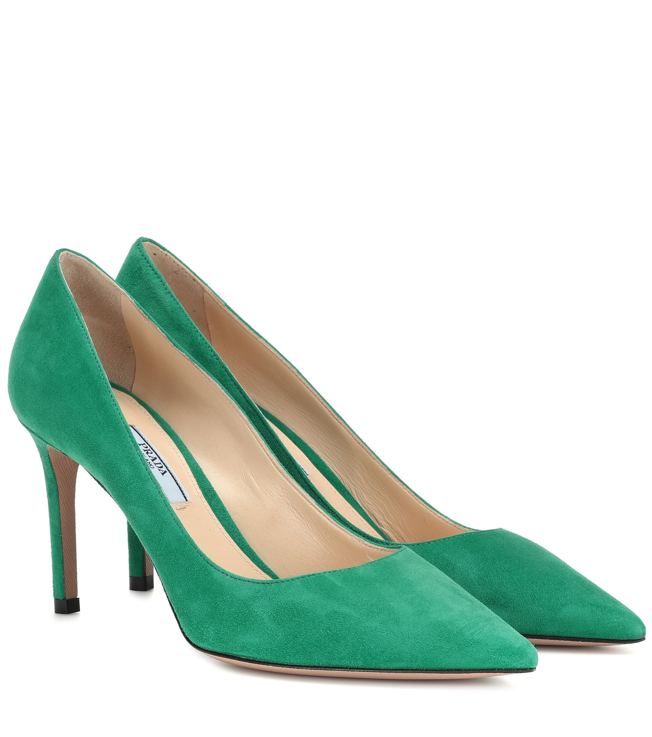 green suede pump