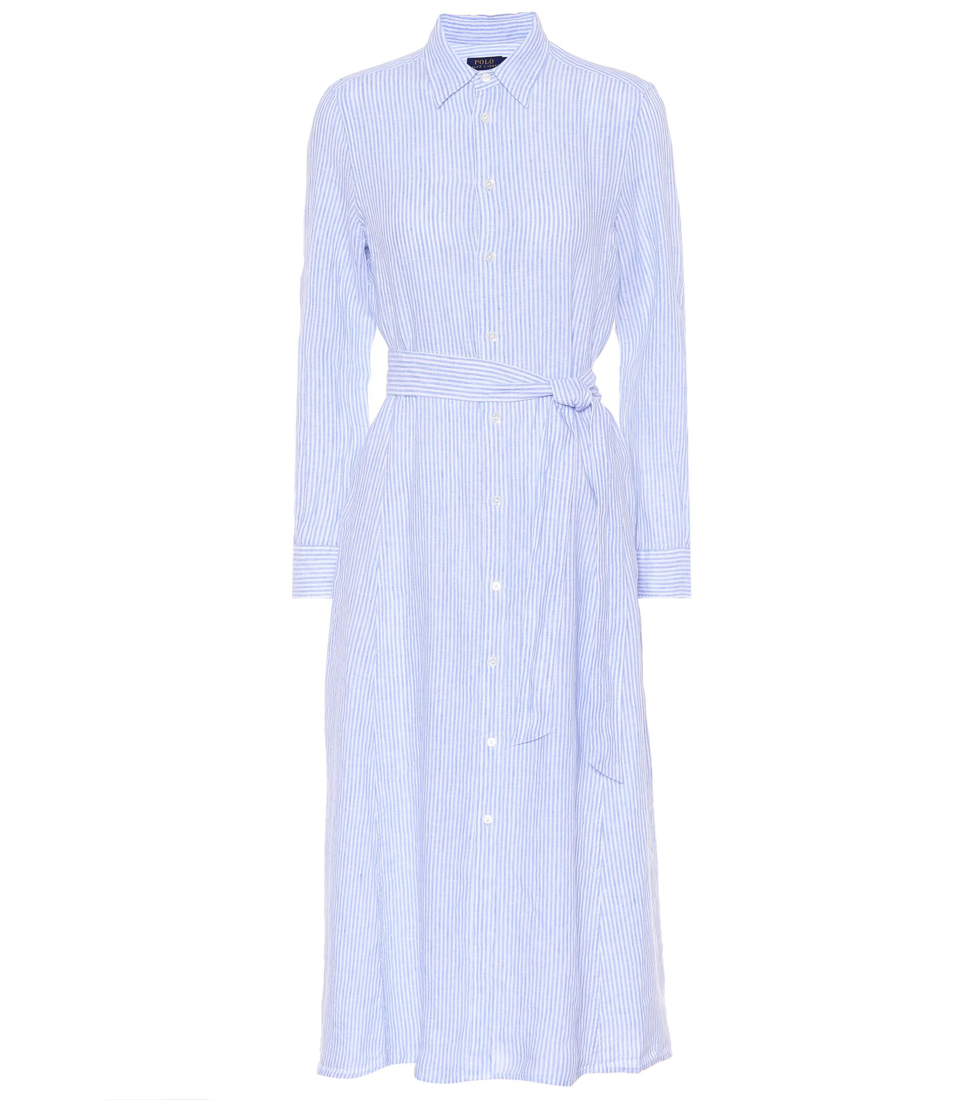 Polo Ralph Lauren Striped Linen Shirt Dress in Blue - Lyst