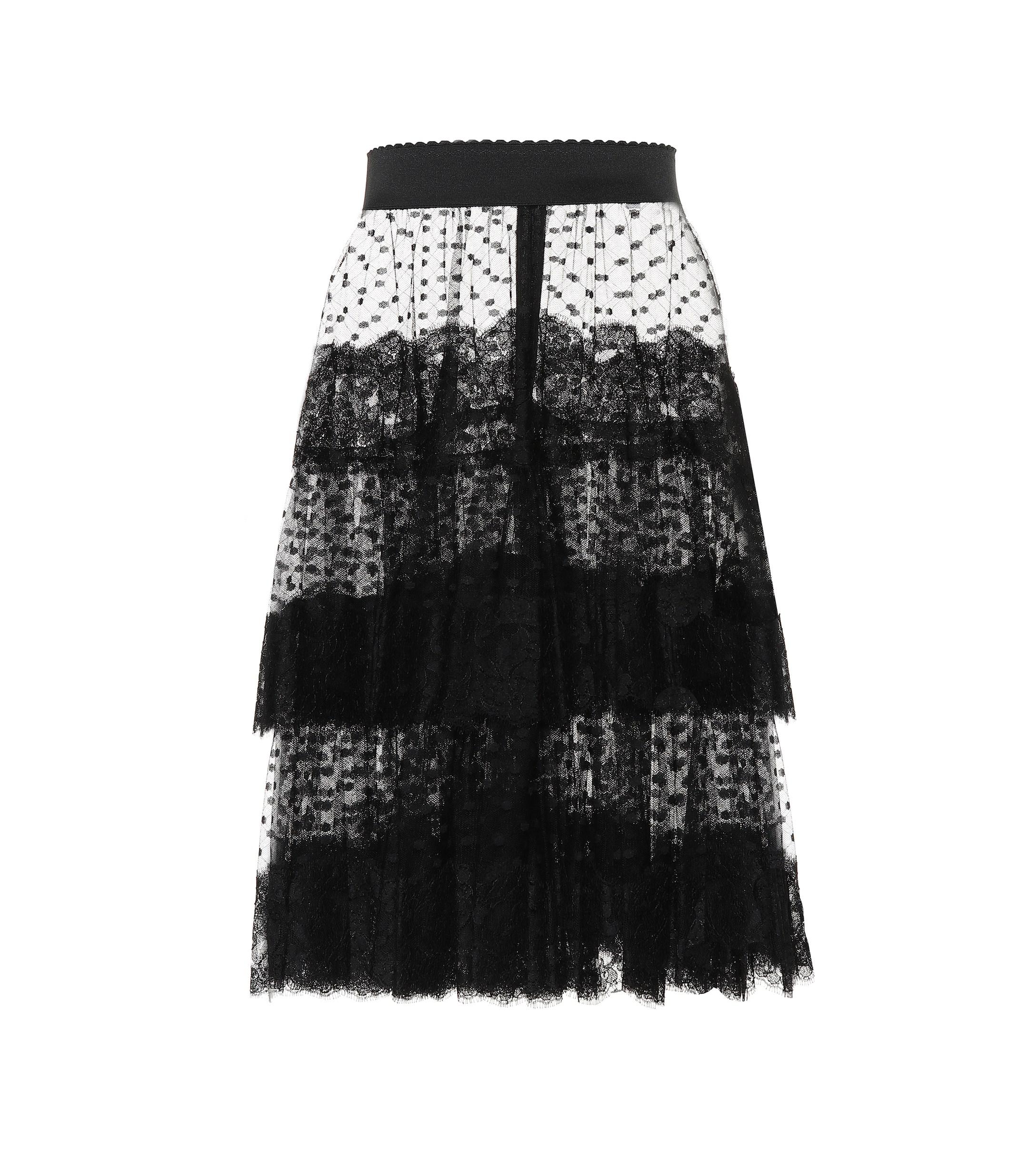 Dolce And Gabbana Lace Trimmed Tulle Skirt In Black Lyst 5277