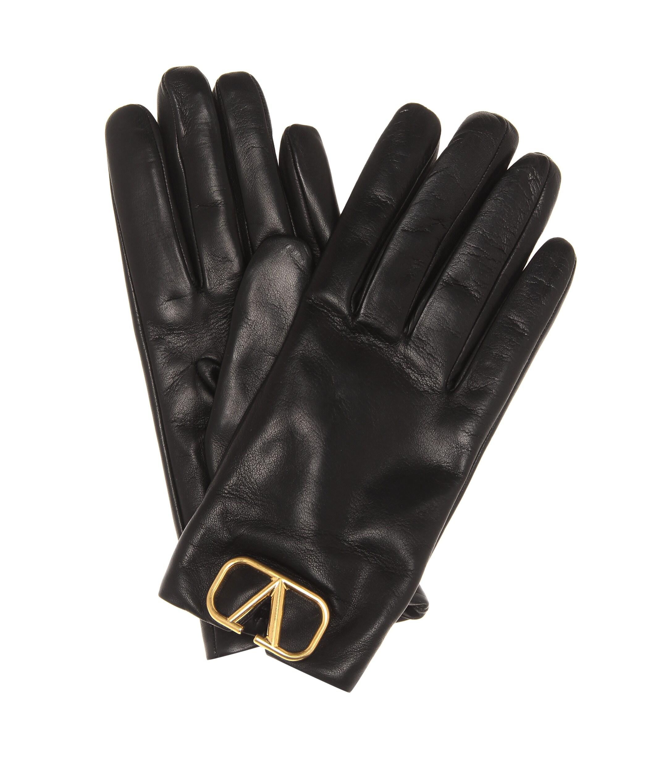 Valentino Vlogo Leather Gloves in Black Lyst