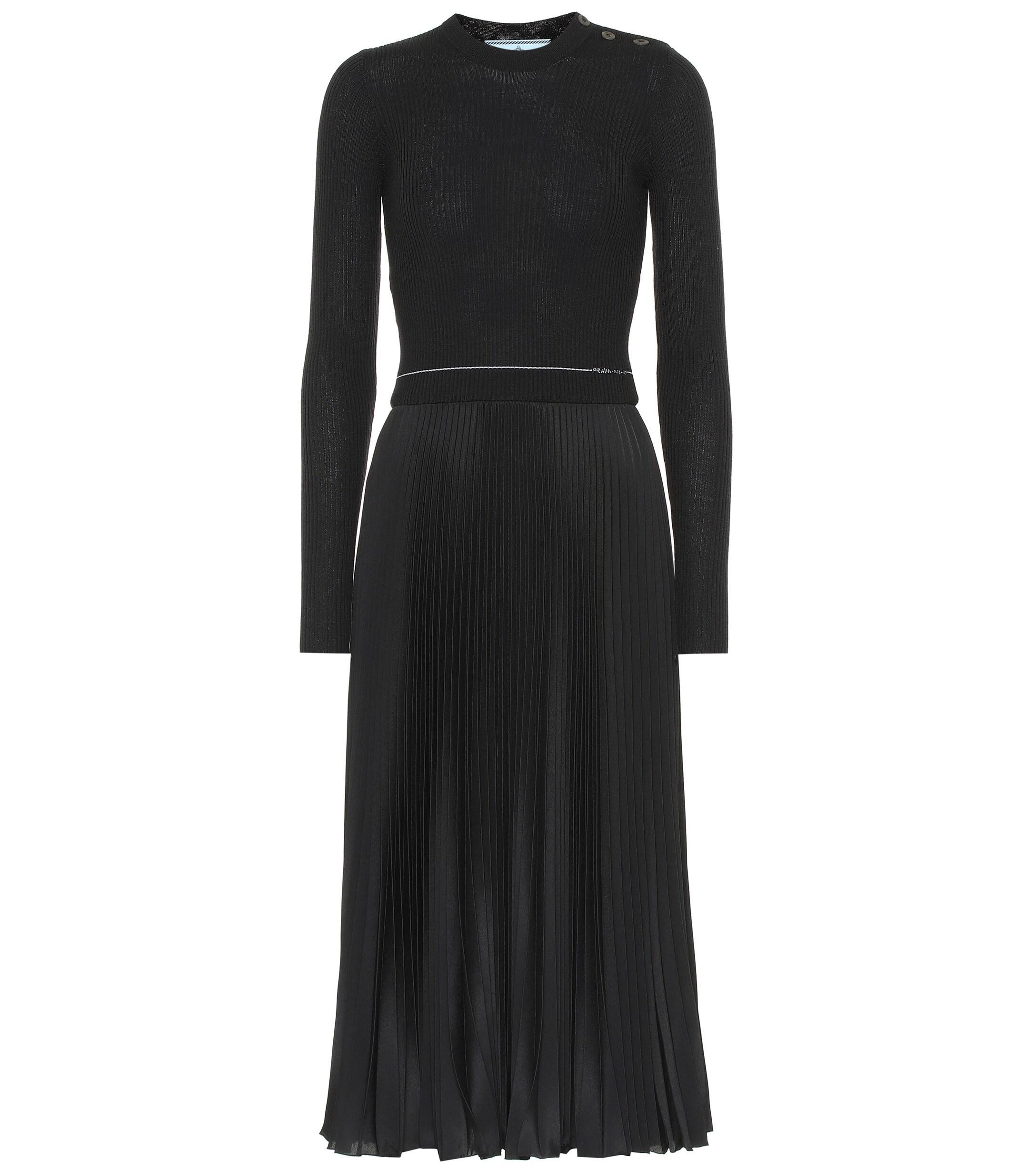 Prada Wool And Silk-blend Midi Dress in Black - Lyst