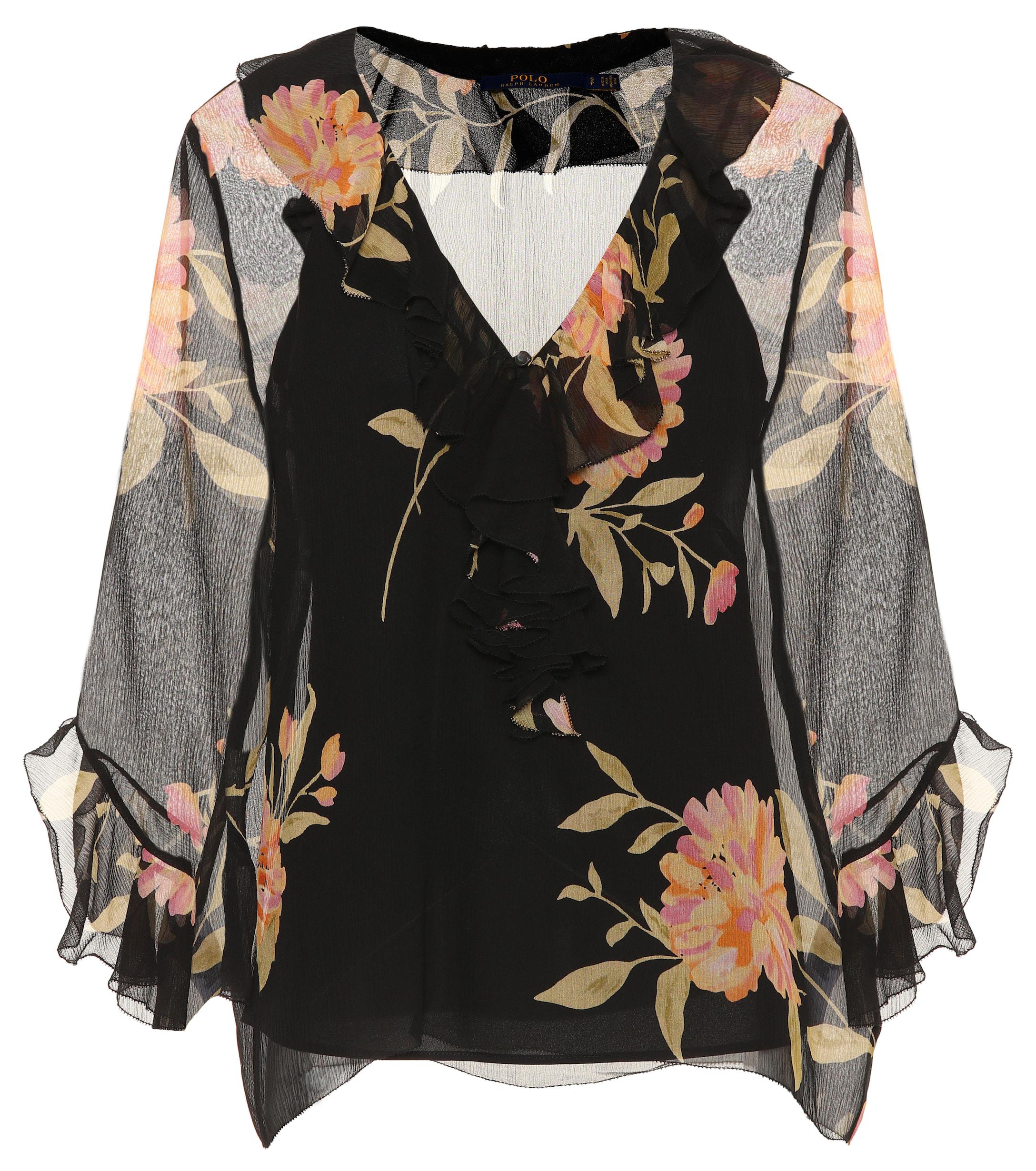 Lyst - Polo Ralph Lauren Ruffled Floral-printed Silk Blouse in Black