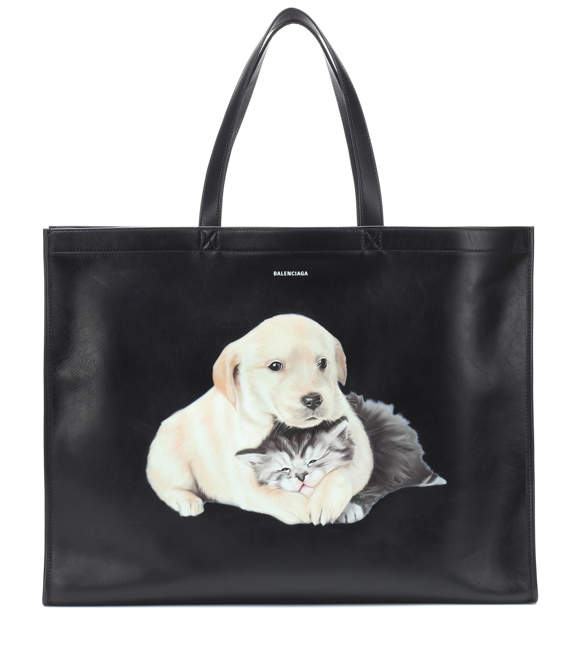 Lyst Balenciaga Puppy And Kitten Leather Tote In Black Save View Fullscreen