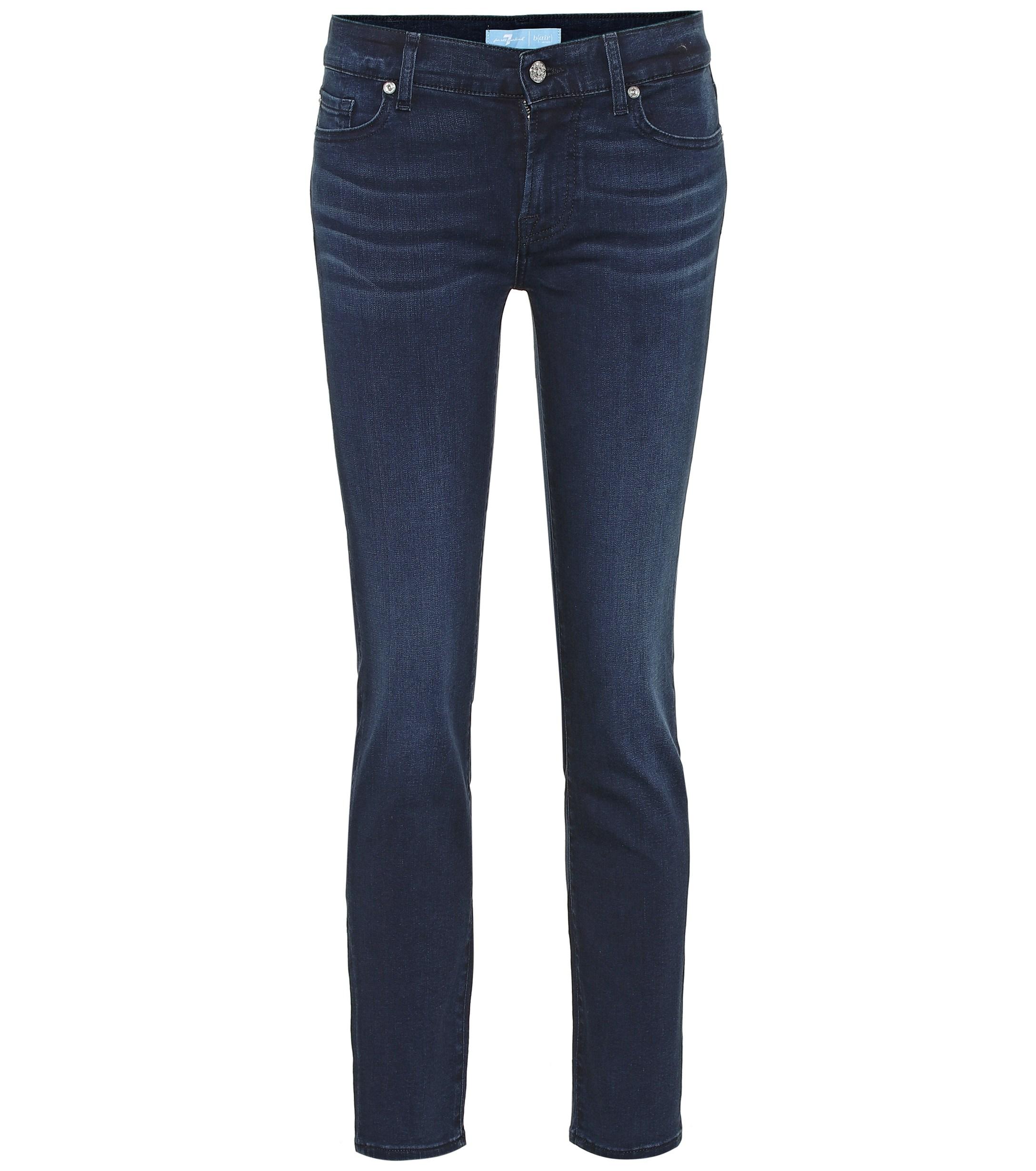 7 For All Mankind Roxanne Mid-rise Skinny Jeans in Blue - Lyst