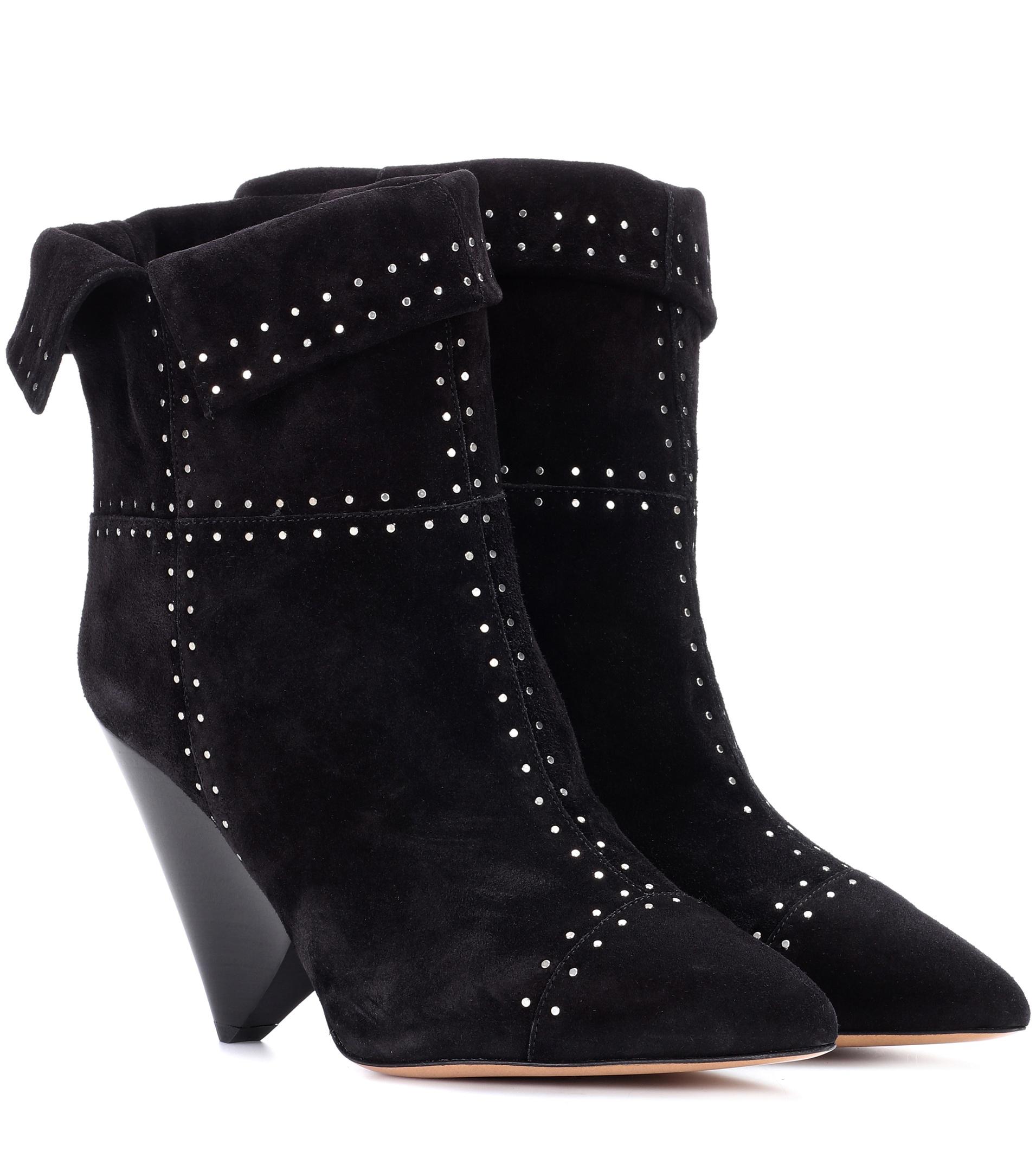 Lyst - Isabel Marant Lizynn Studded Suede Ankle Boots in Black