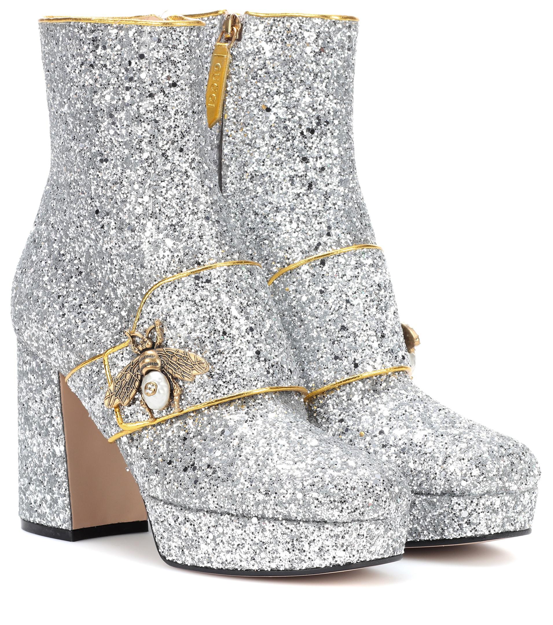 Lyst Gucci  Glitter Plateau Ankle Boots in Metallic